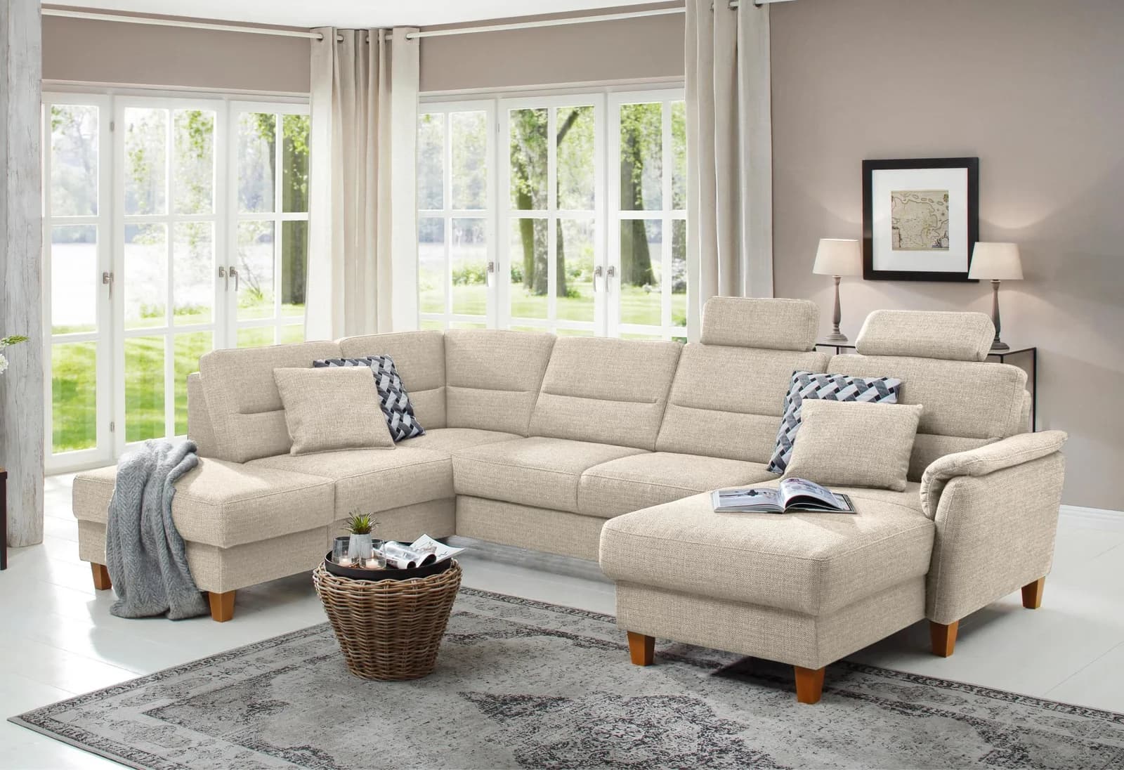 HOME AFFAIRE Wohnlandschaft Palmera U-Form Beige Polyester