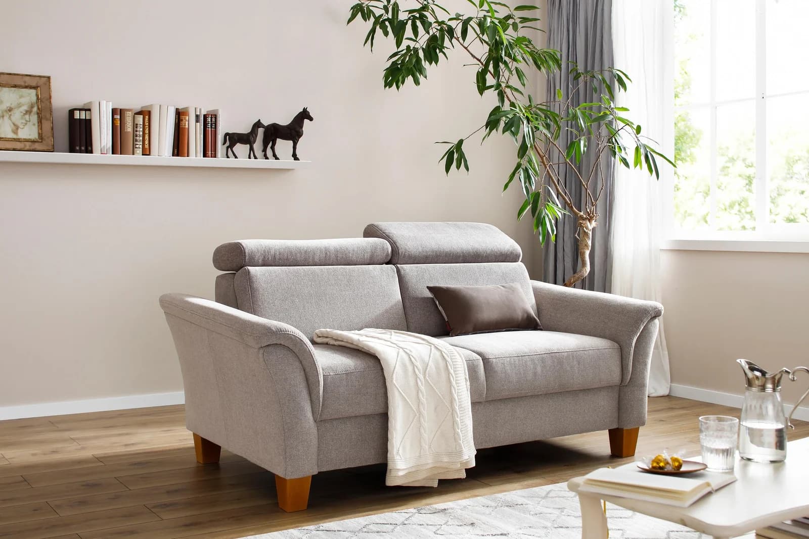 HOME AFFAIRE Conville 2,5-Sitzer Sofa Braun Polyester mit Kopfteilverstellung