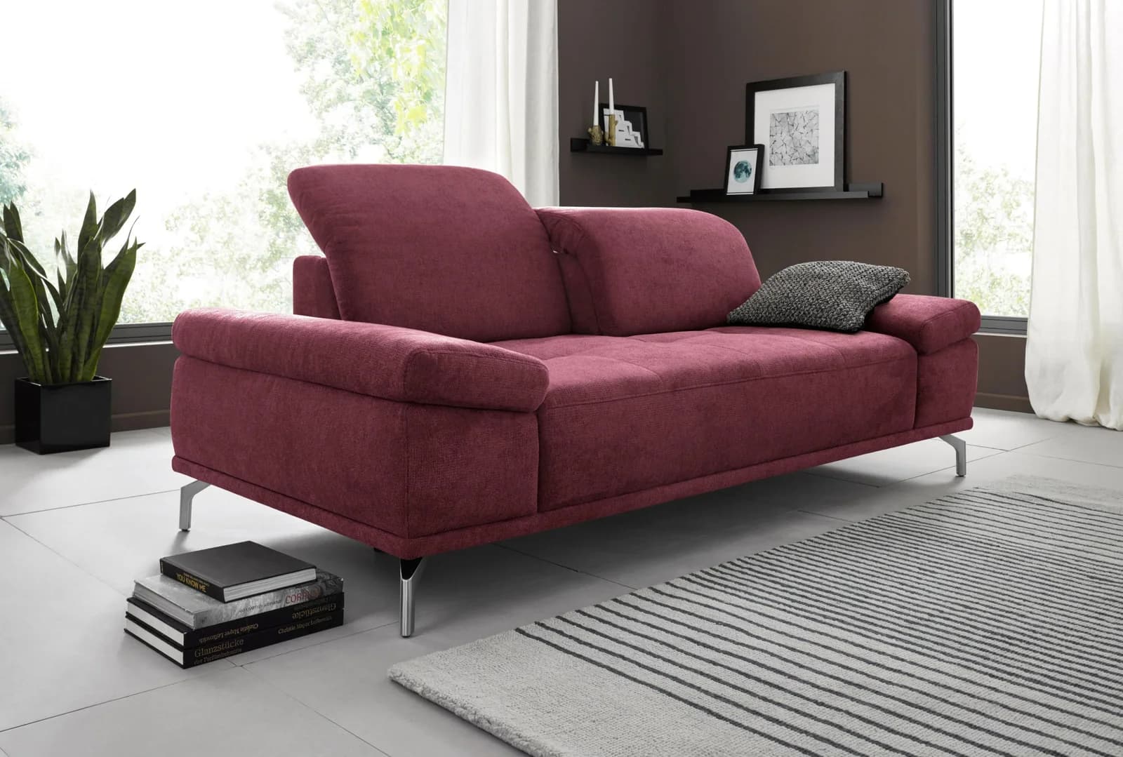 HOME AFFAIRE Caluna 3-Sitzer Sofa lila mit Sitztiefenverstellung