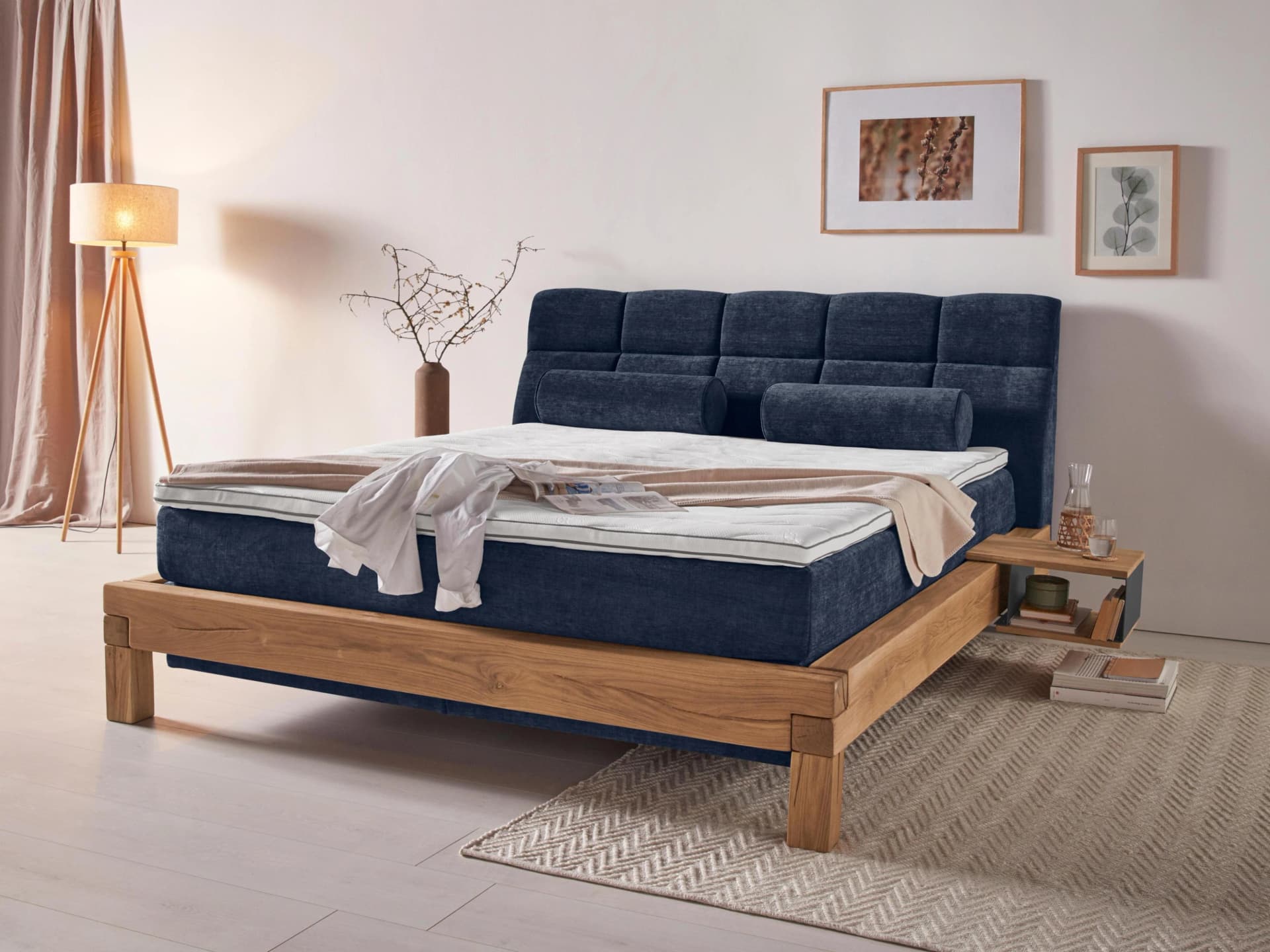 HOME AFFAIRE Boxspringbett Villads Blau 180x200 cm mit 7-Zonen-Matratzen