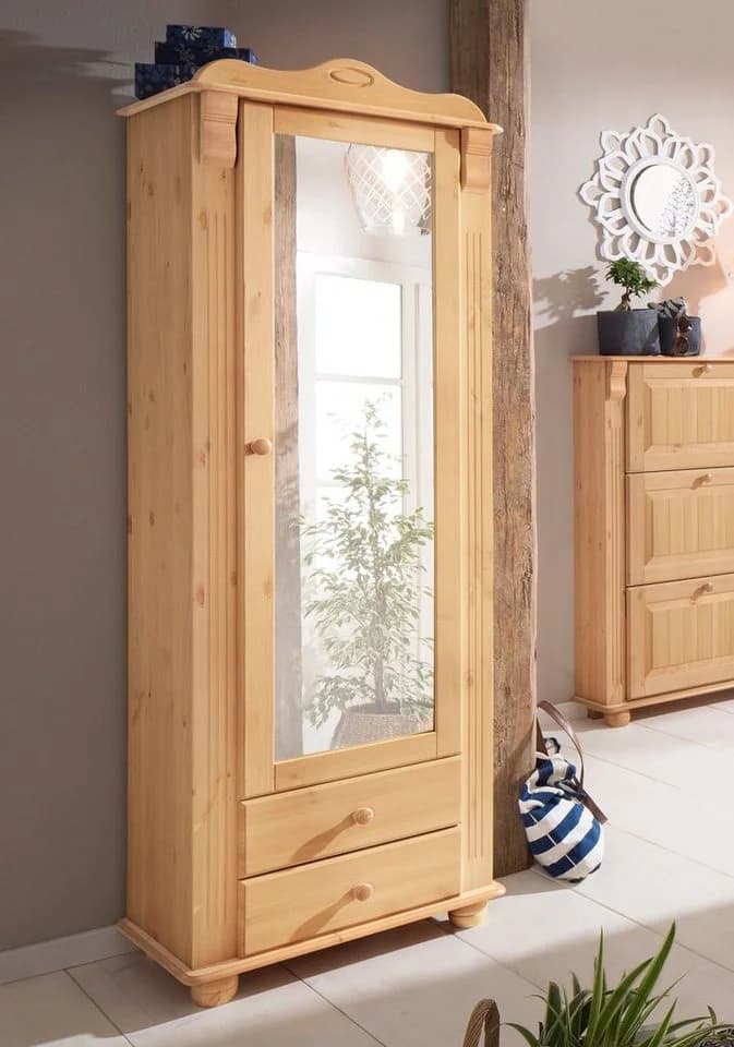 OTTO HOME Garderobenschrank Adele Beige Spiegel 2 Schubladen