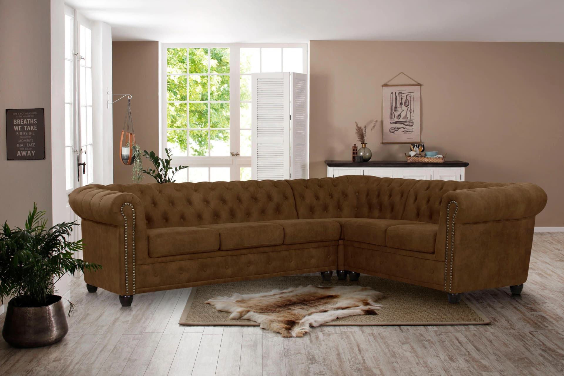 HOME AFFAIRE Chesterfield-Sofa Rysum L-Form Cognac Microfaser