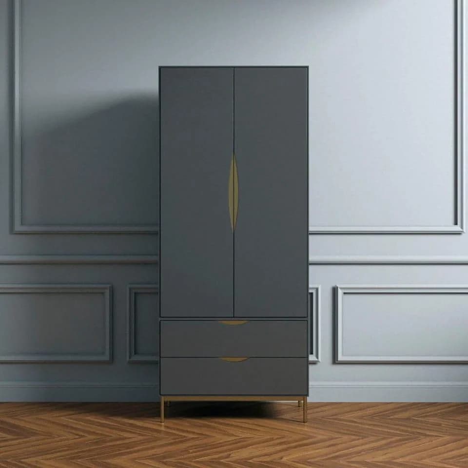 Andas Kleiderschrank KOBE Grau mit Schubladen und Kleiderstange