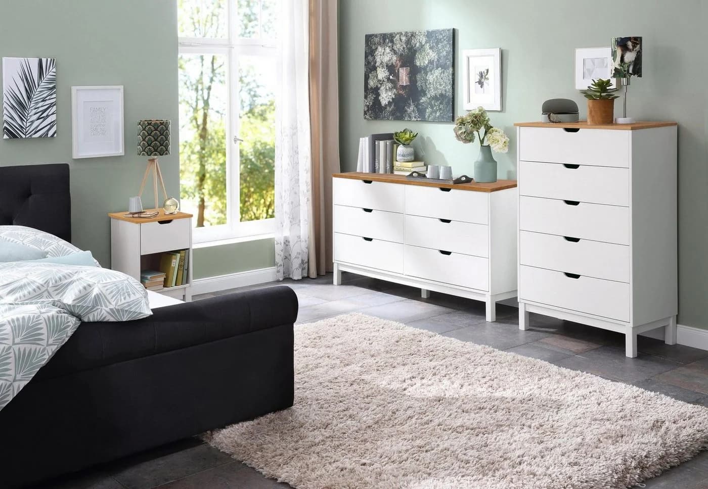 Kommode OTTO HOME Post Weiß/Natur Massivholz 5 Schubladen