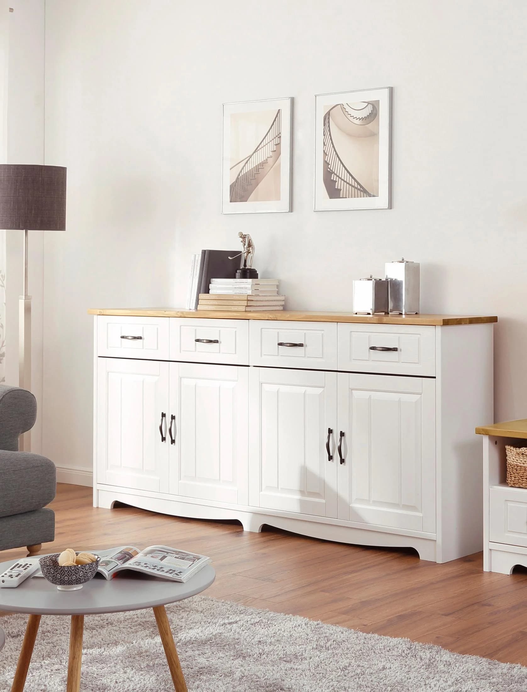 OTTO HOME Sideboard Trinidad Weiß/Honigfarben Massivholz