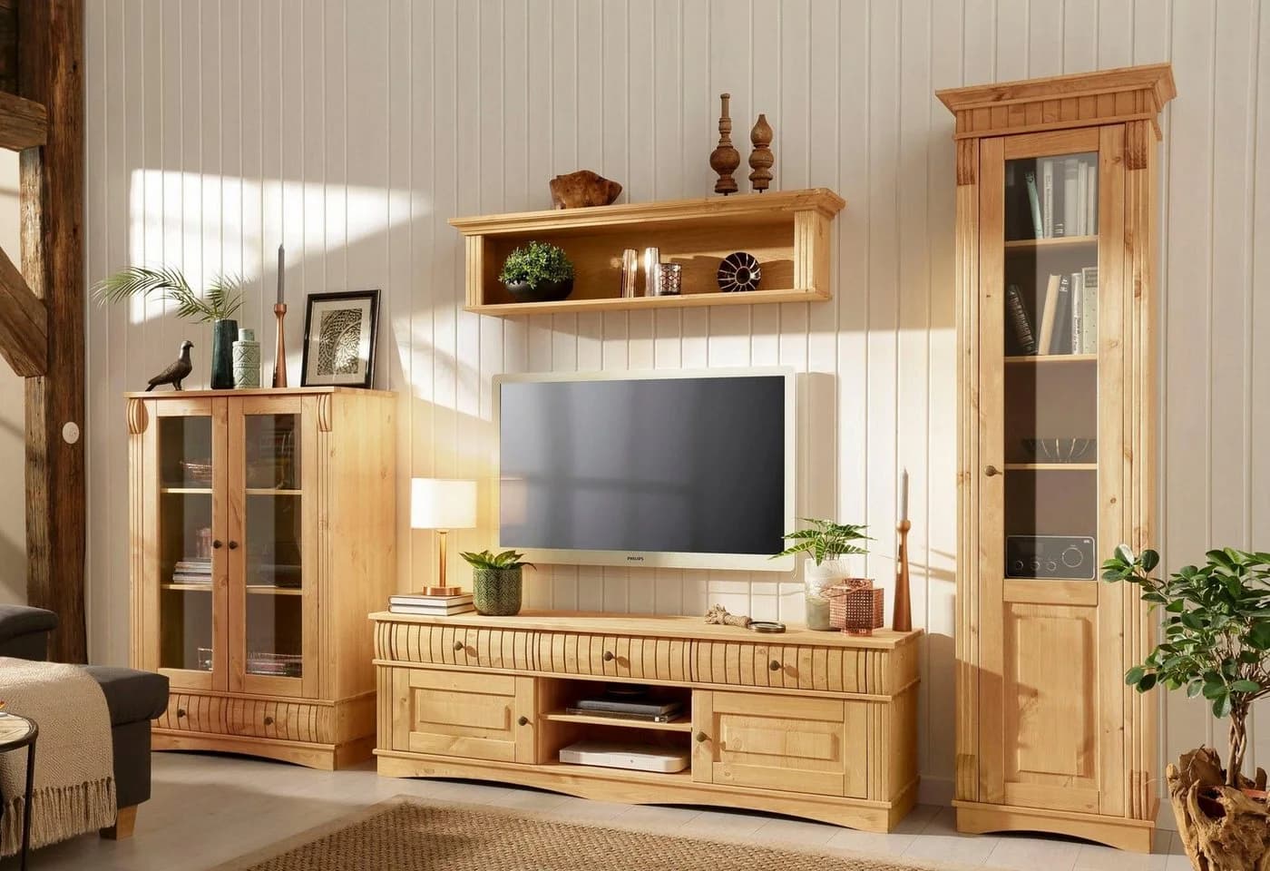 OTTO HOME Vitrine Teresa Massivholz Kiefer Beige Glastür