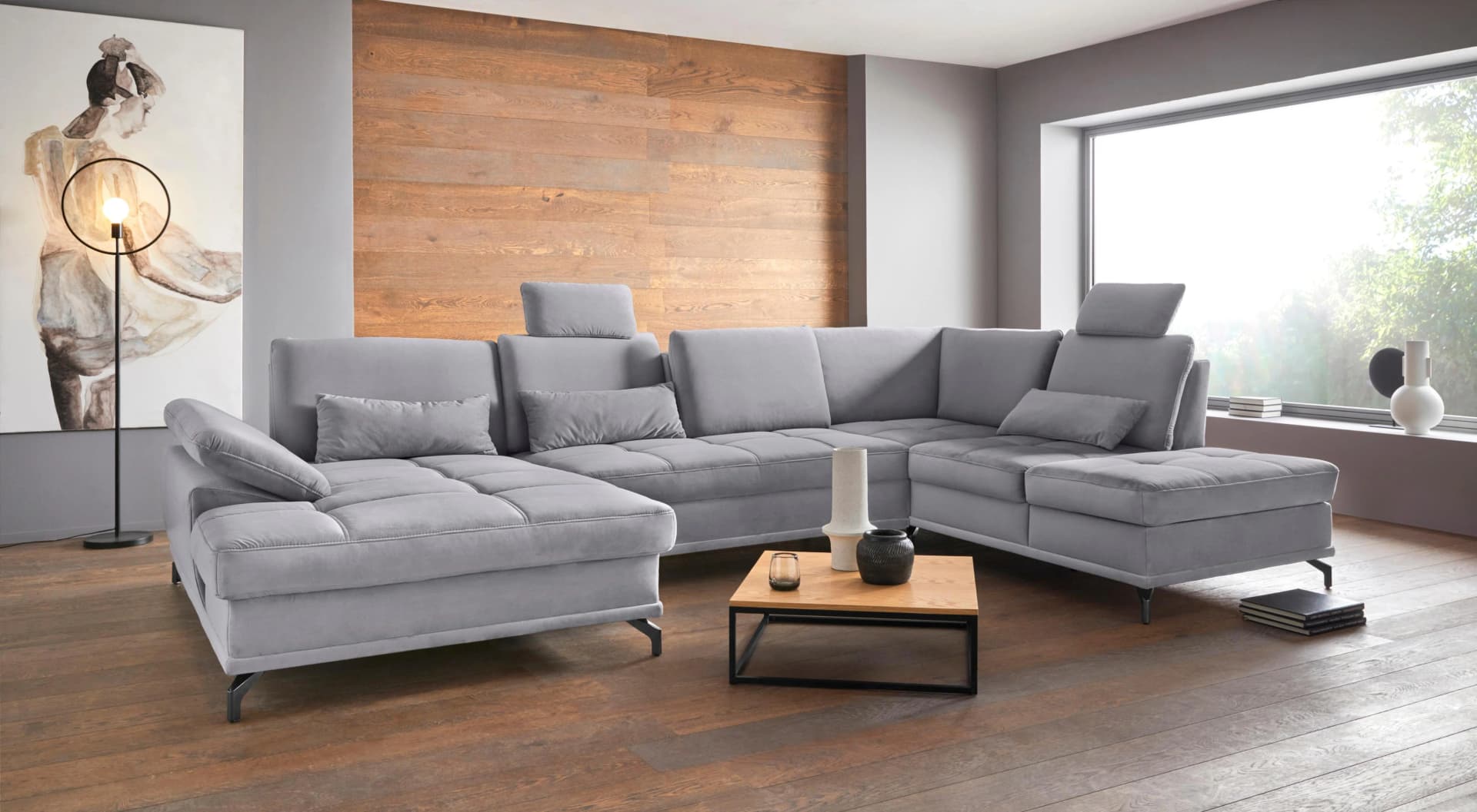 OTTO HOME Wohnlandschaft Costello U-Form Hellgrau Samtoptik