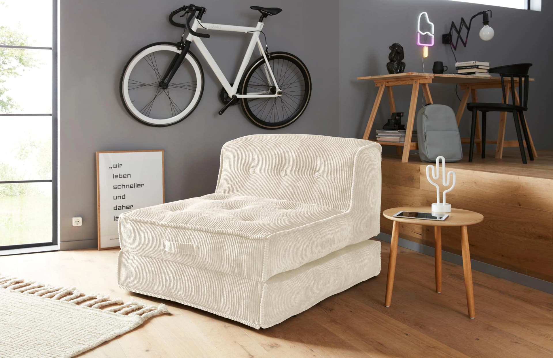 HOME AFFAIRE Loungesessel Pia Creme mit Pouf-Funktion Cord