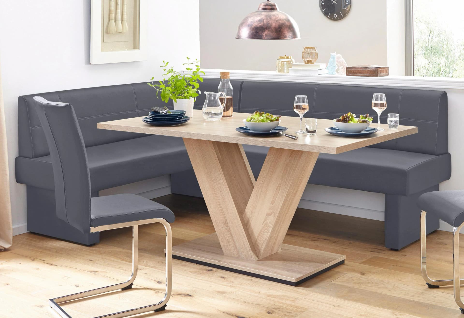 Home Affaire Eckbank Grau Kunstleder Massivholz