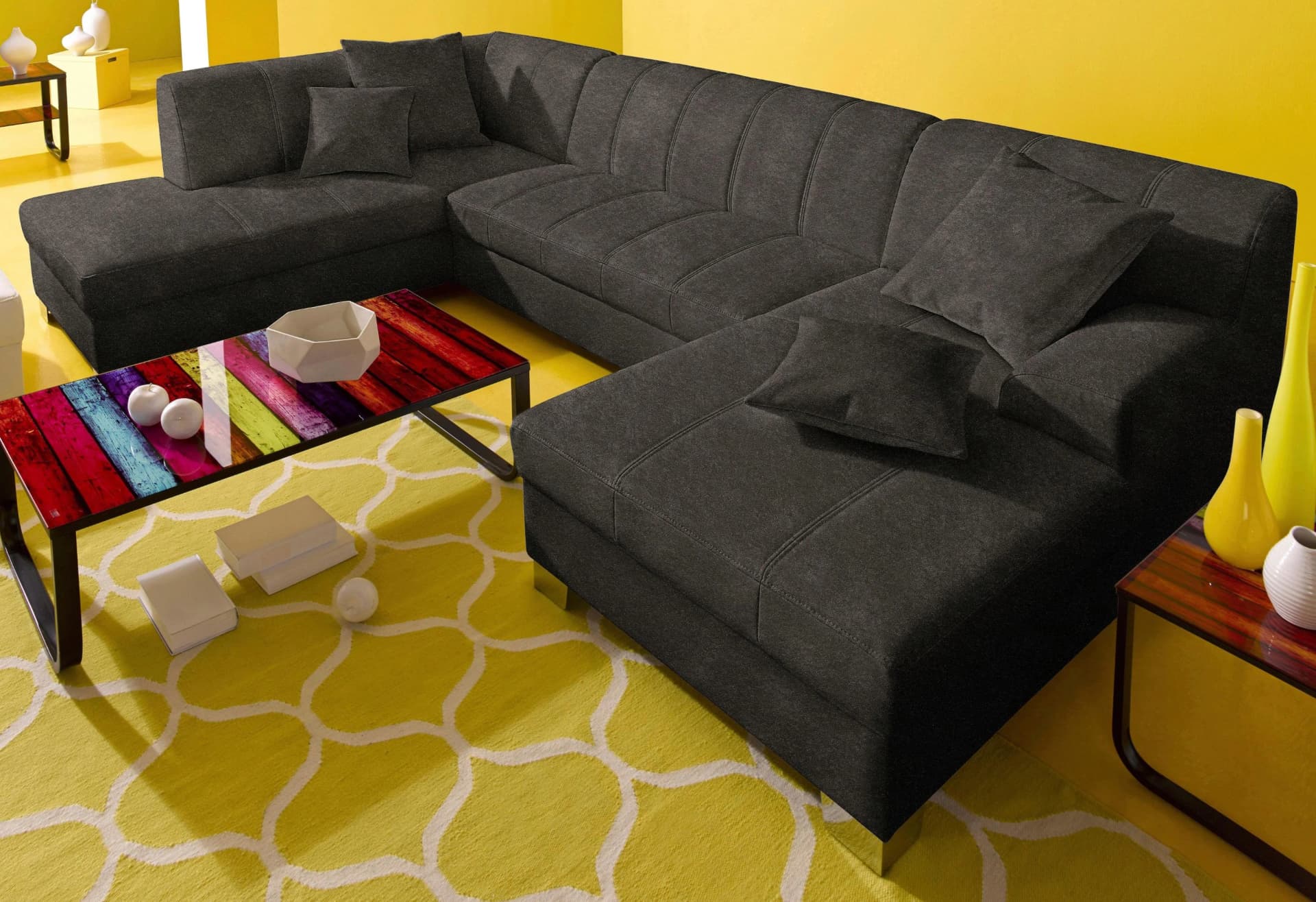 DOMO COLLECTION Wohnlandschaft Turah Grau mit Bettfunktion und Recamiere