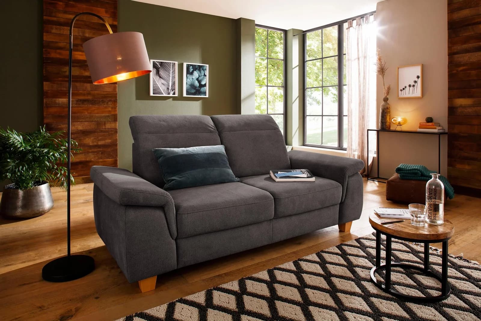 HOME AFFAIRE Sofa Dalia 2,5-Sitzer Dunkelgrau Microfaser
