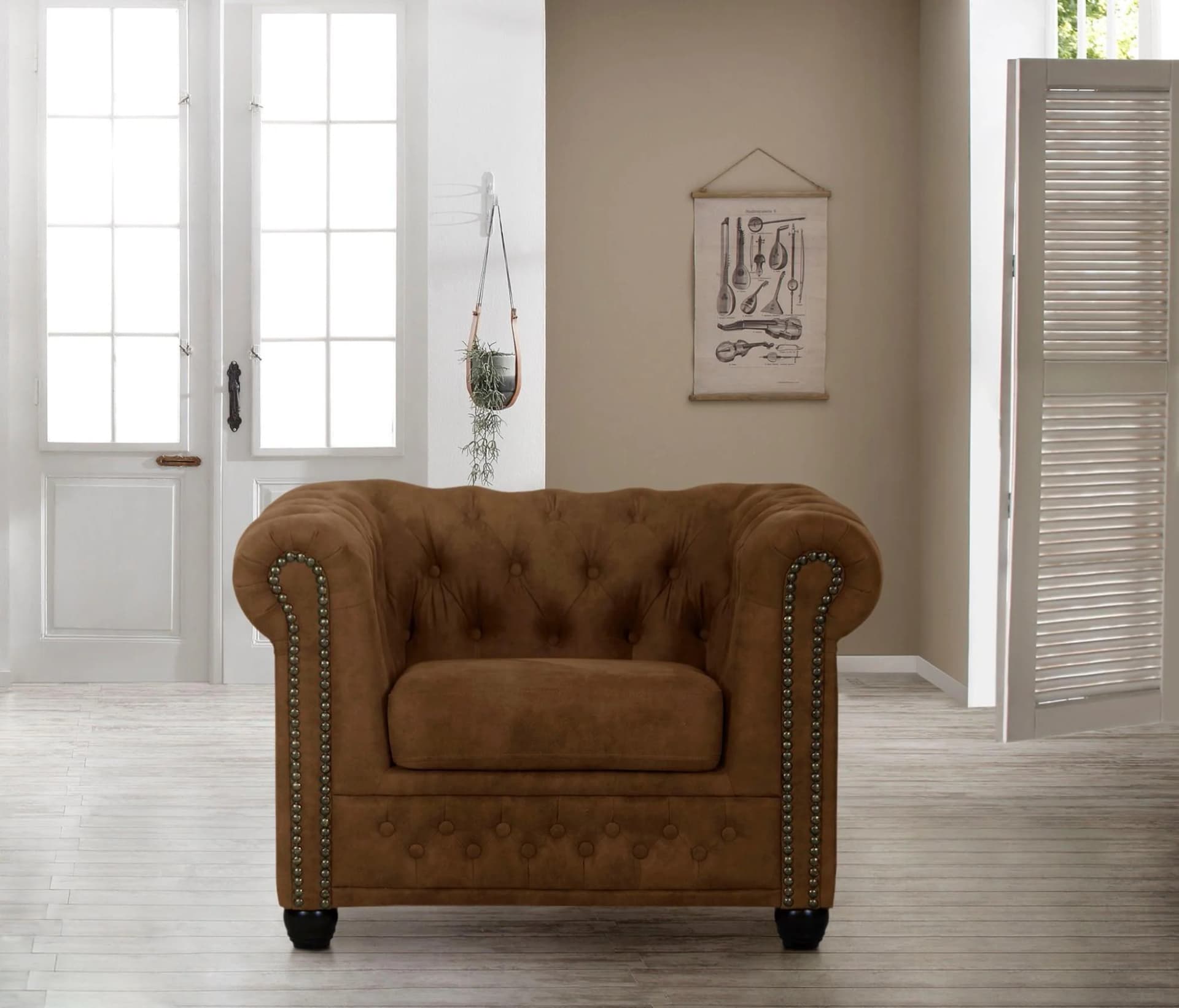 HOME AFFAIRE Chesterfield-Sessel Rysum Cognac Microfaser Lederoptik