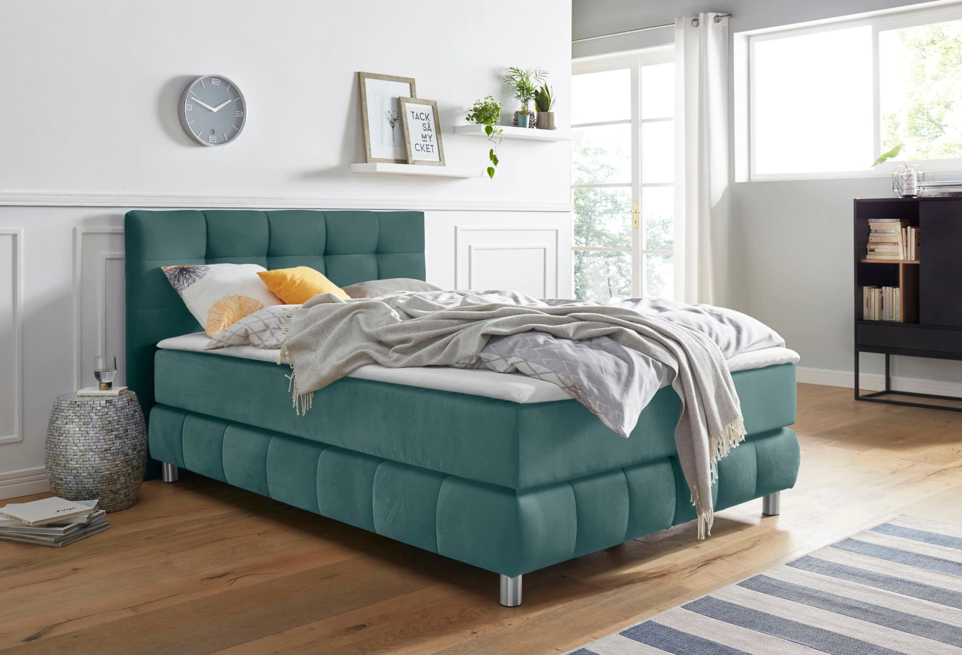 HOME AFFAIRE Boxspringbett Salo Petrol Samtoptik mit Topper