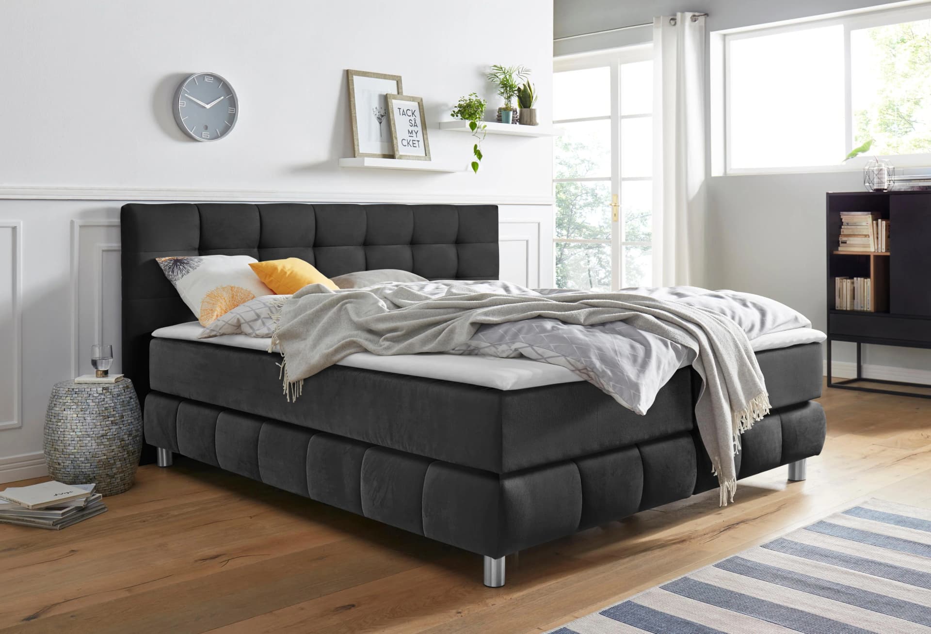 HOME AFFAIRE Boxspringbett Salo Anthrazit Samtoptik