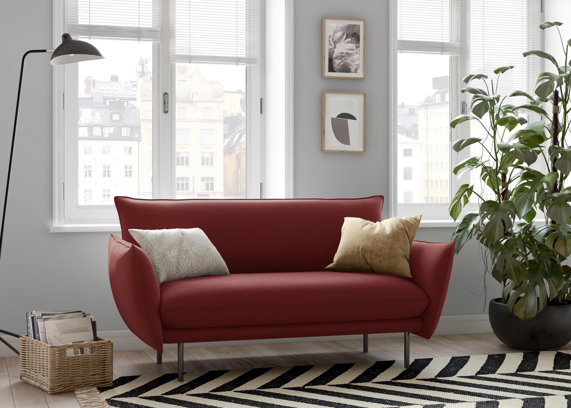 OTTO HOME Sofa Stine 2-Sitzer Dunkelrot Kissenoptik
