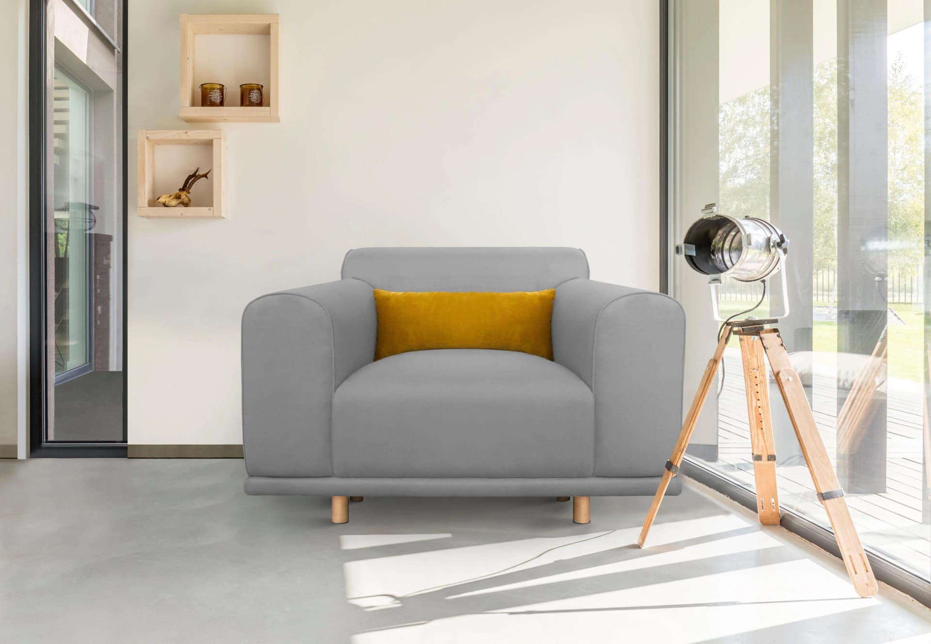 OTTO HOME Maroon Sessel Hellgrau Skandinavisch mit Kissen