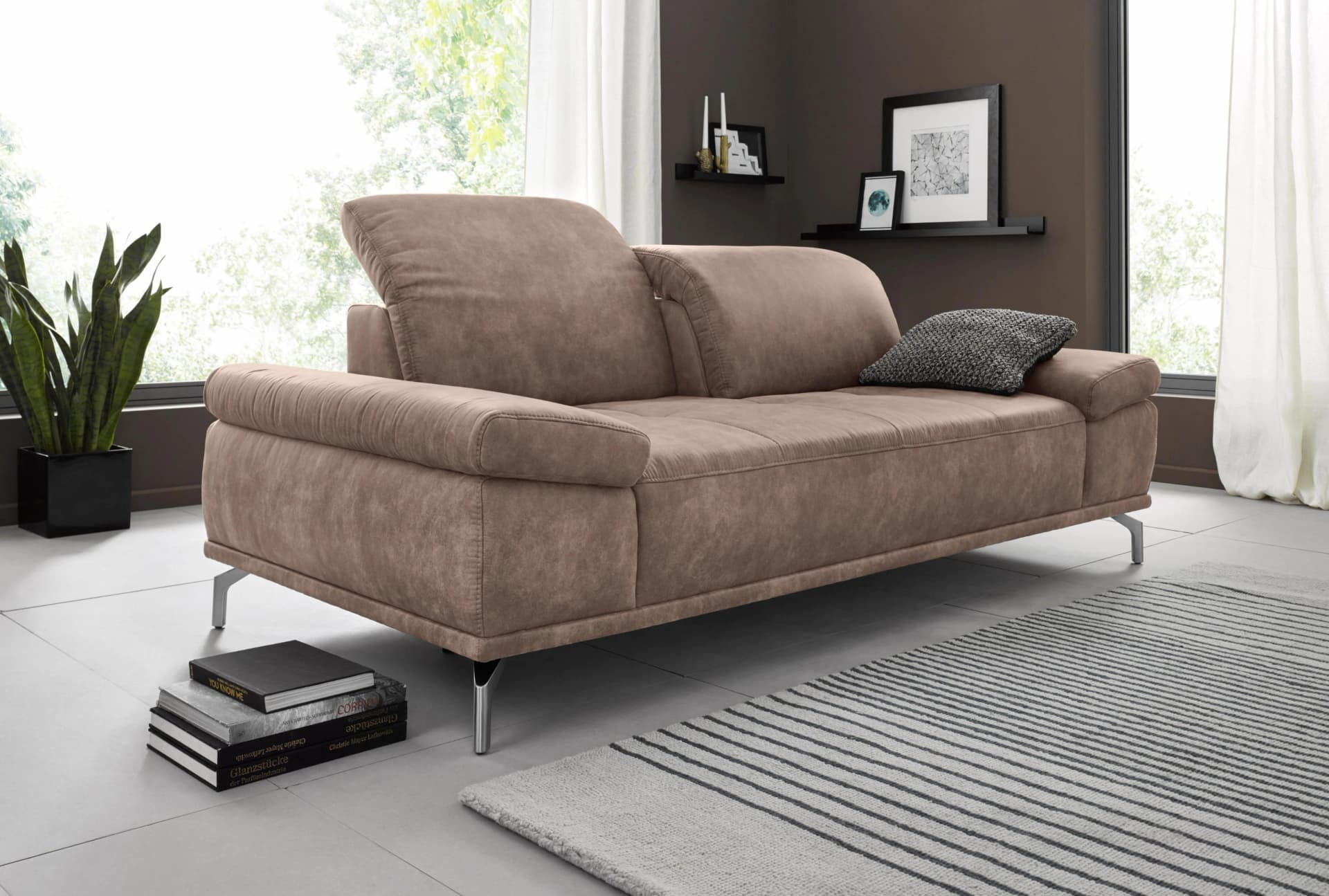 Home Affaire Caluna 3-Sitzer Sofa Taupe Microfaser mit Verstellfunktion