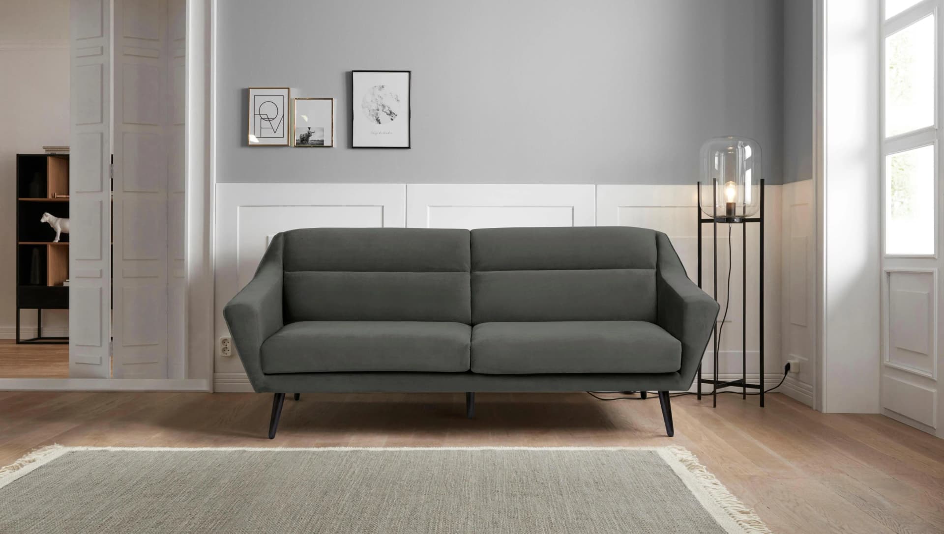 OTTO HOME Sofa Bille 3-Sitzer Anthrazit Samtoptik Eiche-Beine