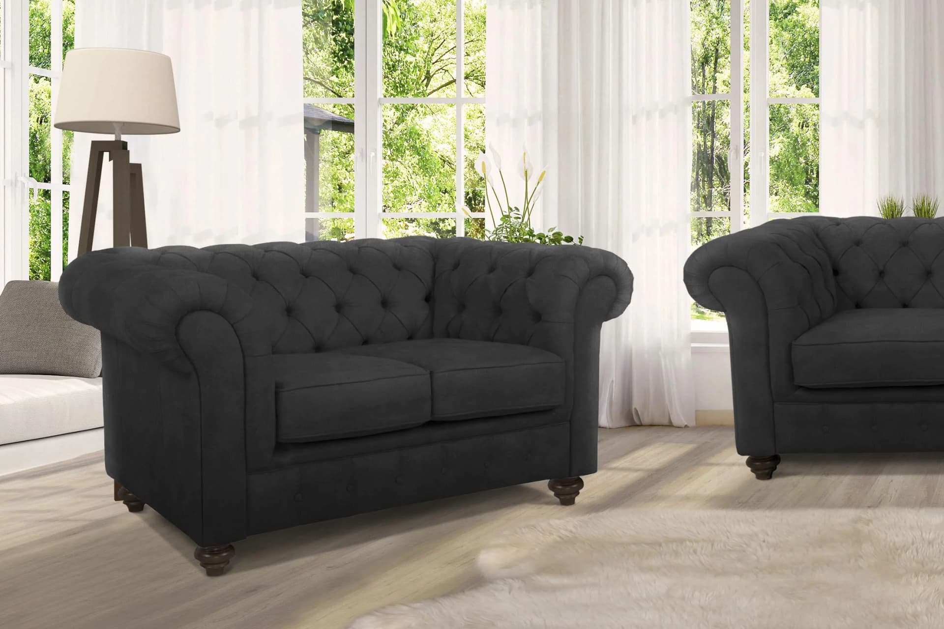 HOME AFFAIRE Chesterfield-Sofa 2-Sitzer Anthrazit Samtoptik