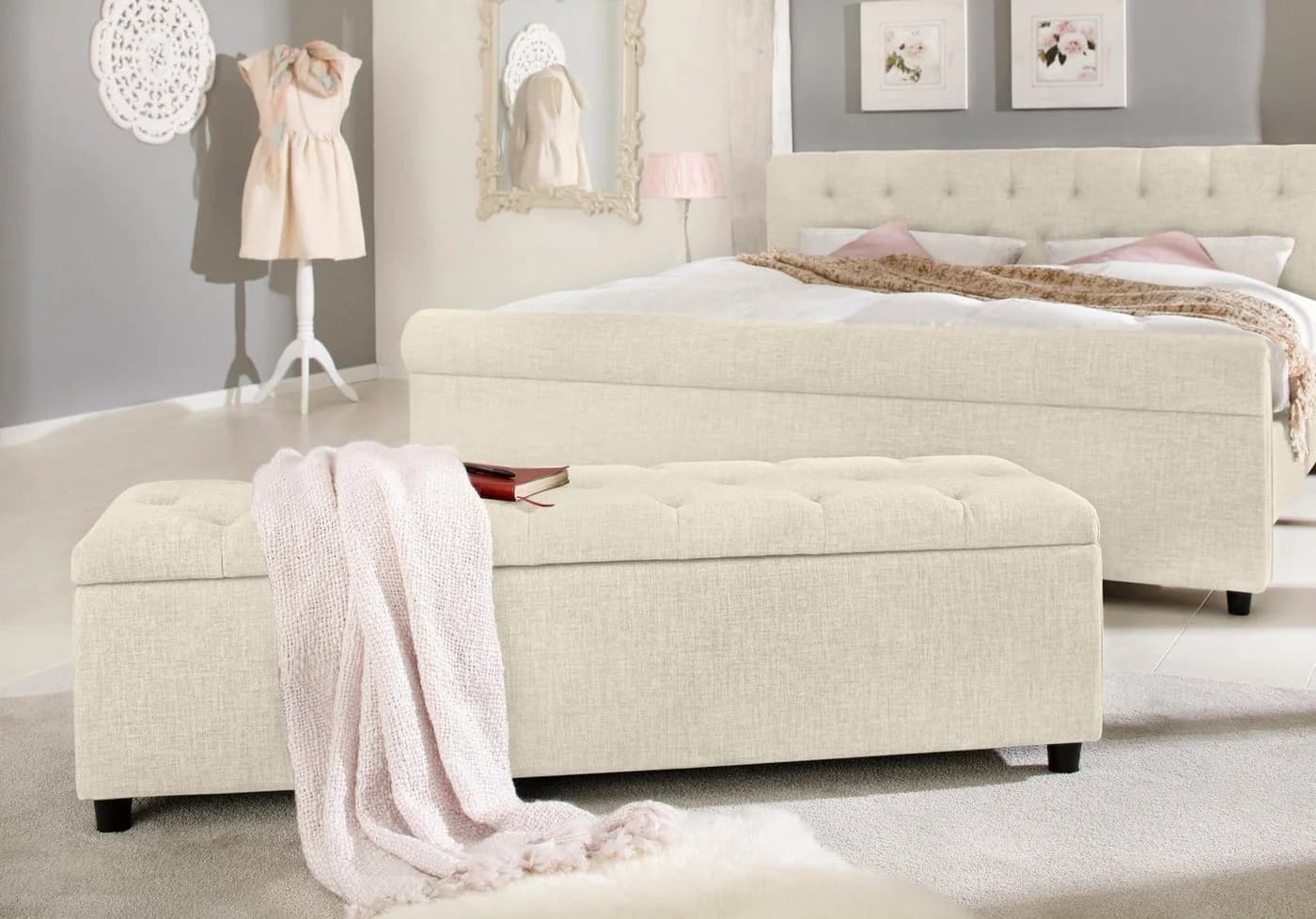 Home Affaire Polsterbank Goronna Beige FSC-Massivholz mit Stauraum