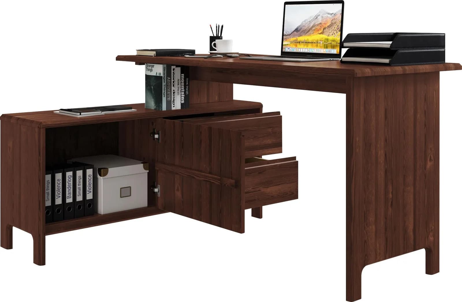 Schreibtisch HOME AFFAIRE Luven Massivholz Dunkelbraun 140x76x60 cm