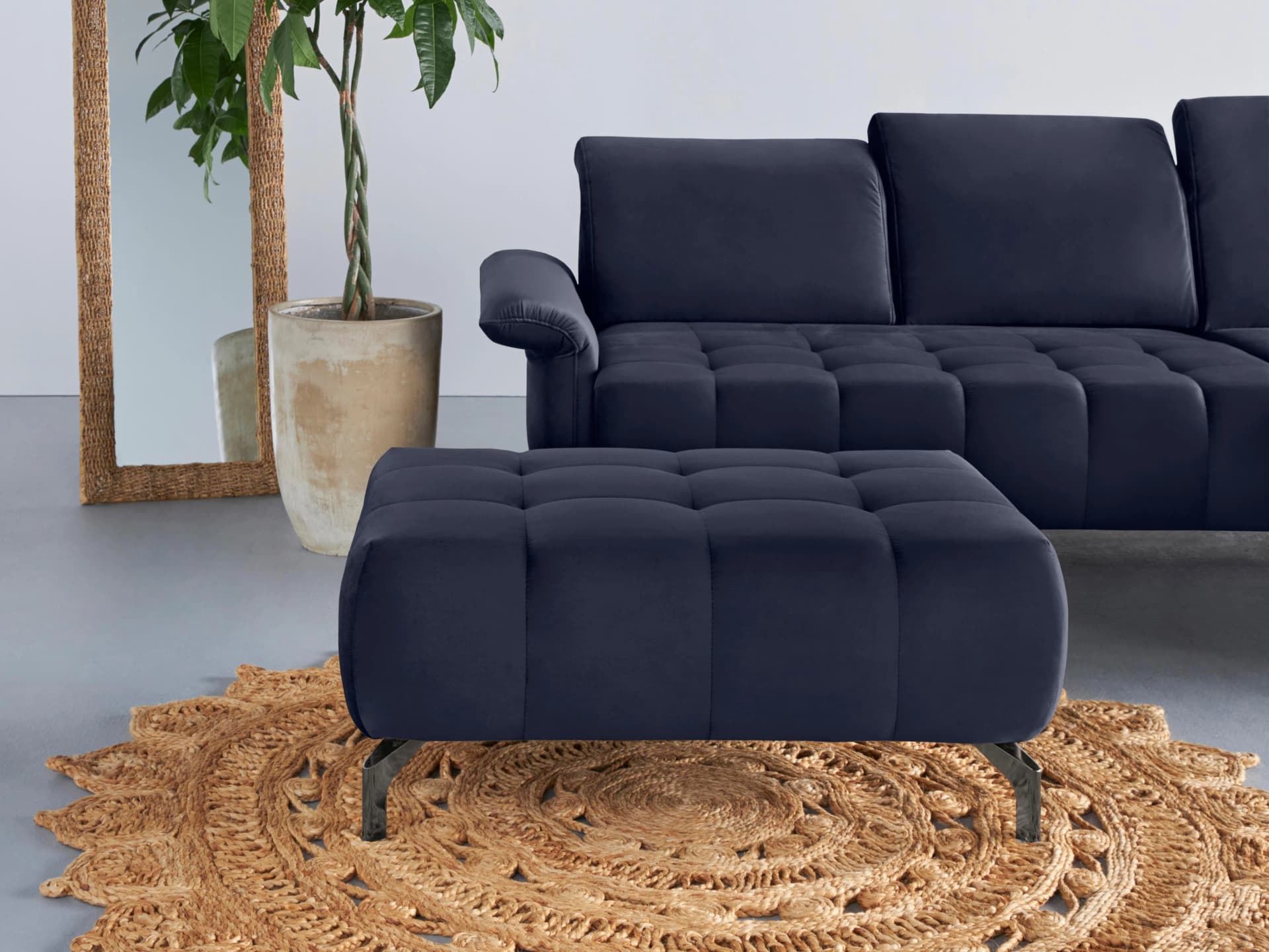 HOME AFFAIRE Polsterhocker Fresh Navy Samtoptik Easy Clean