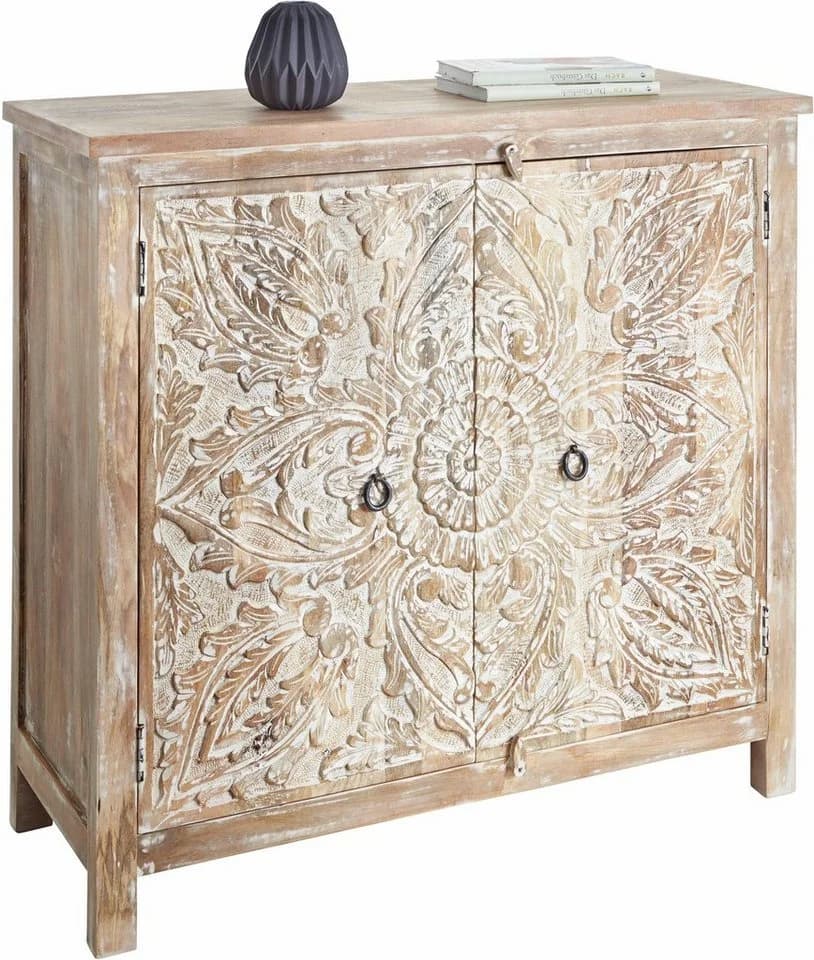 Kommode OTTO HOME Beige Mangoholz 2 Türen Montiert