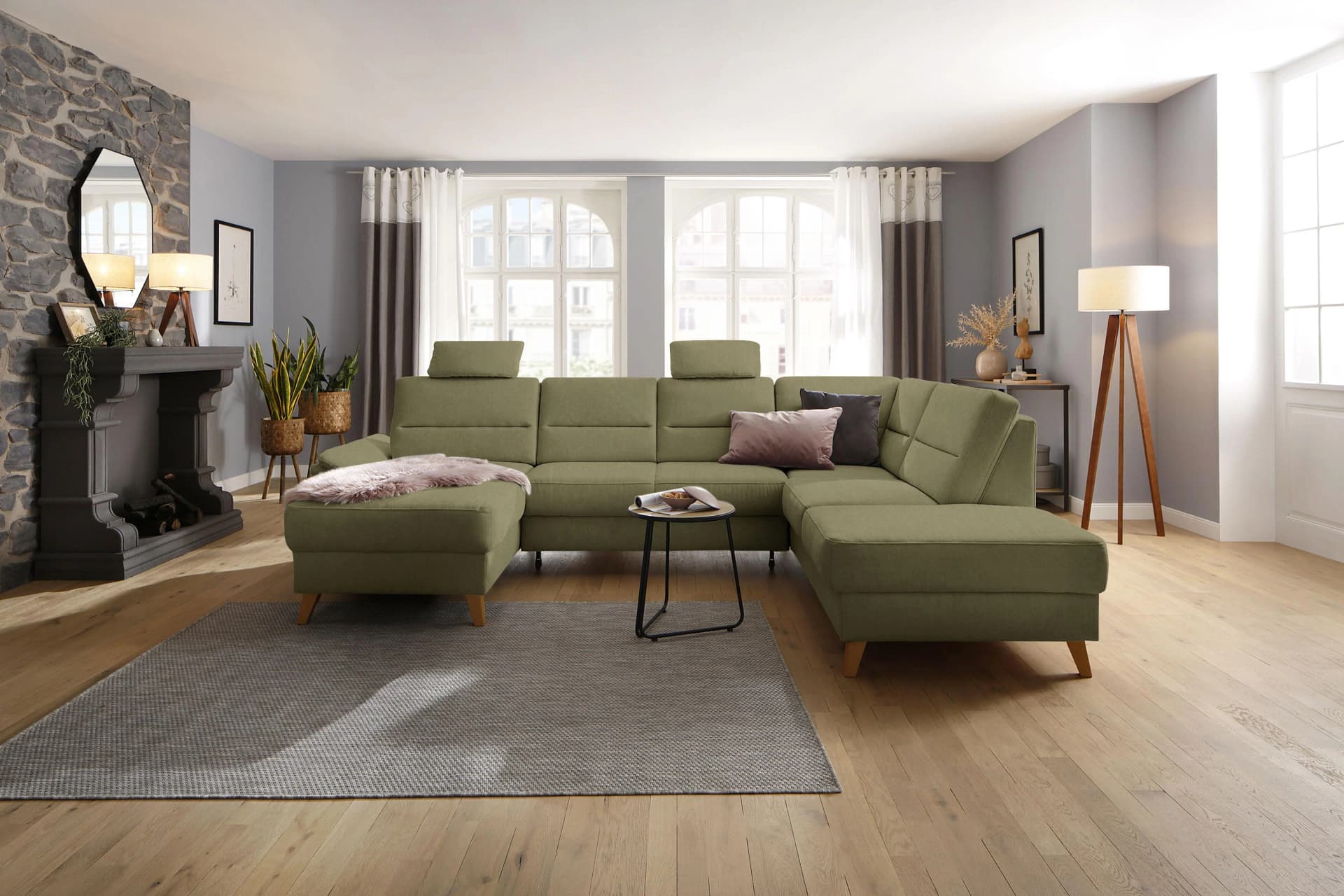 Home Affaire Wohnlandschaft Westerland U-Form Grün mit Bettfunktion