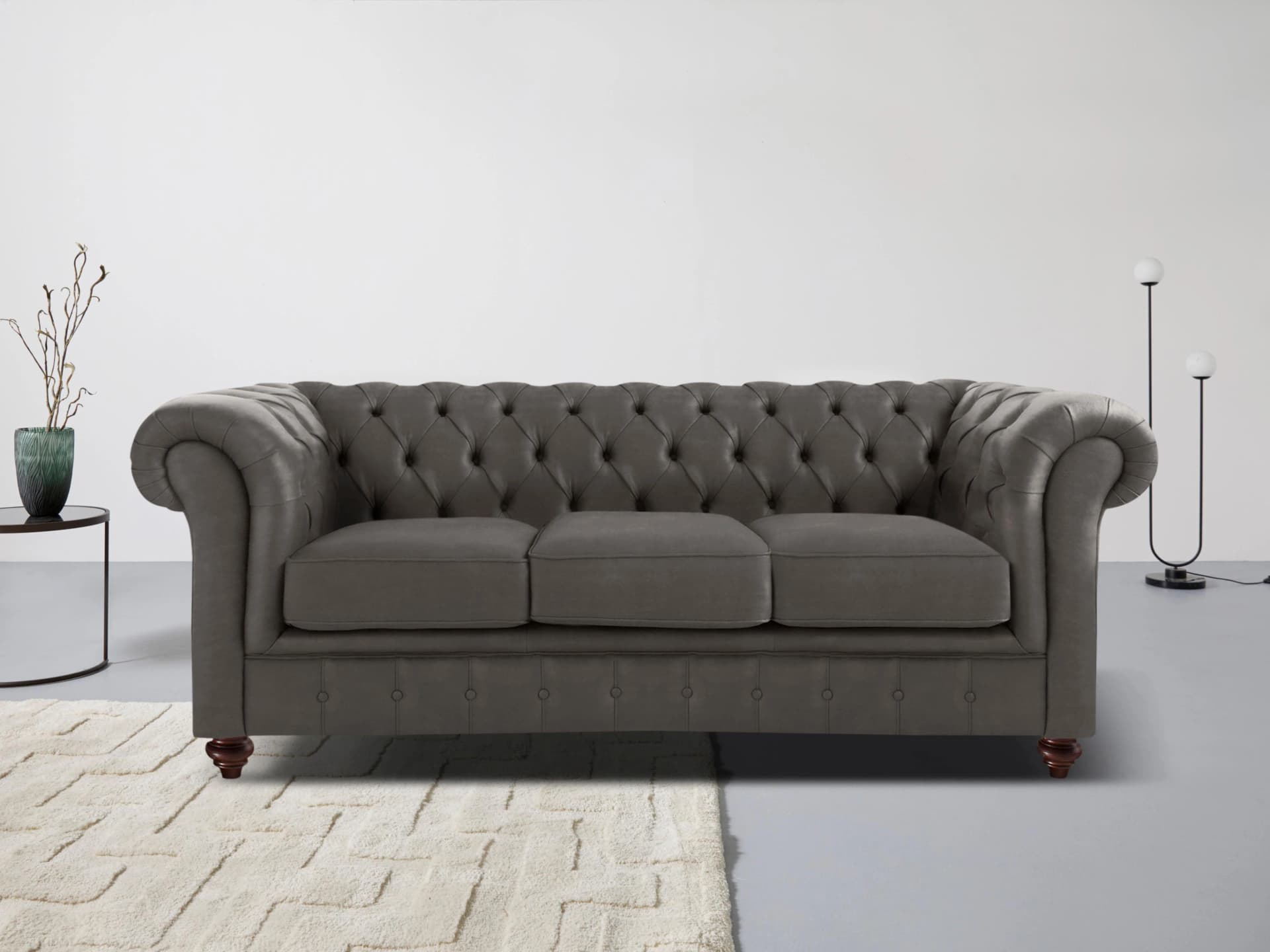 Home Affaire Chesterfield 3-Sitzer Sofa Braun Naturleder
