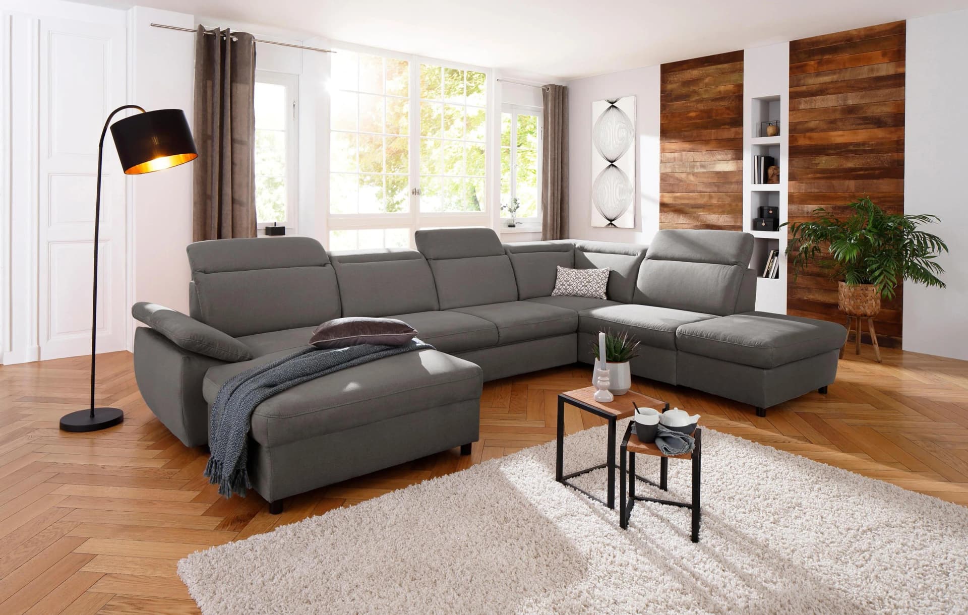 Home Affaire Mauritius U-Form Wohnlandschaft Grau mit Bettfunktion