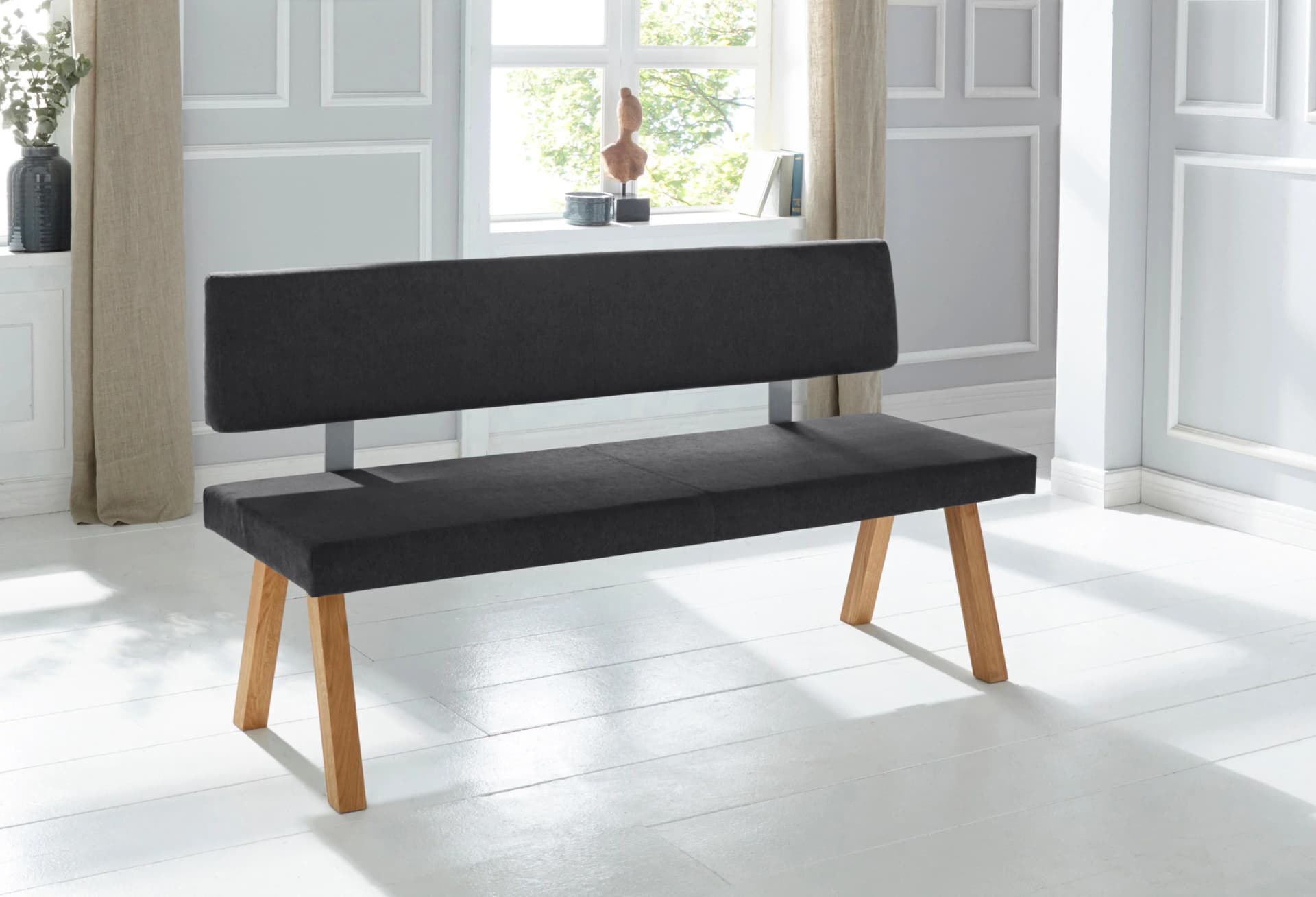 Bank OTTO HOME Mobilar Rio Schwarz mit Rückenlehne Massivholz