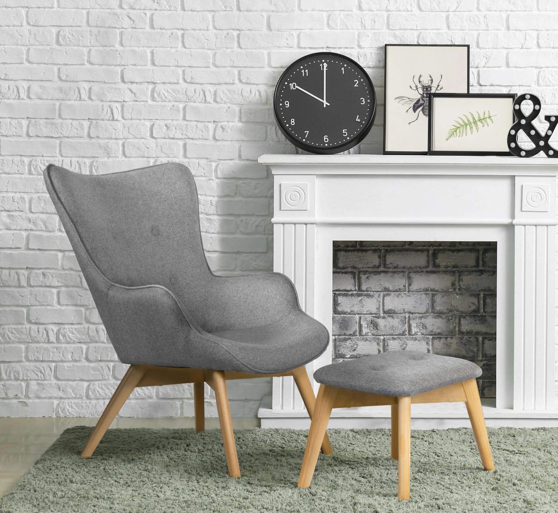 HOME AFFAIRE Nicko Sessel Grau mit Hocker