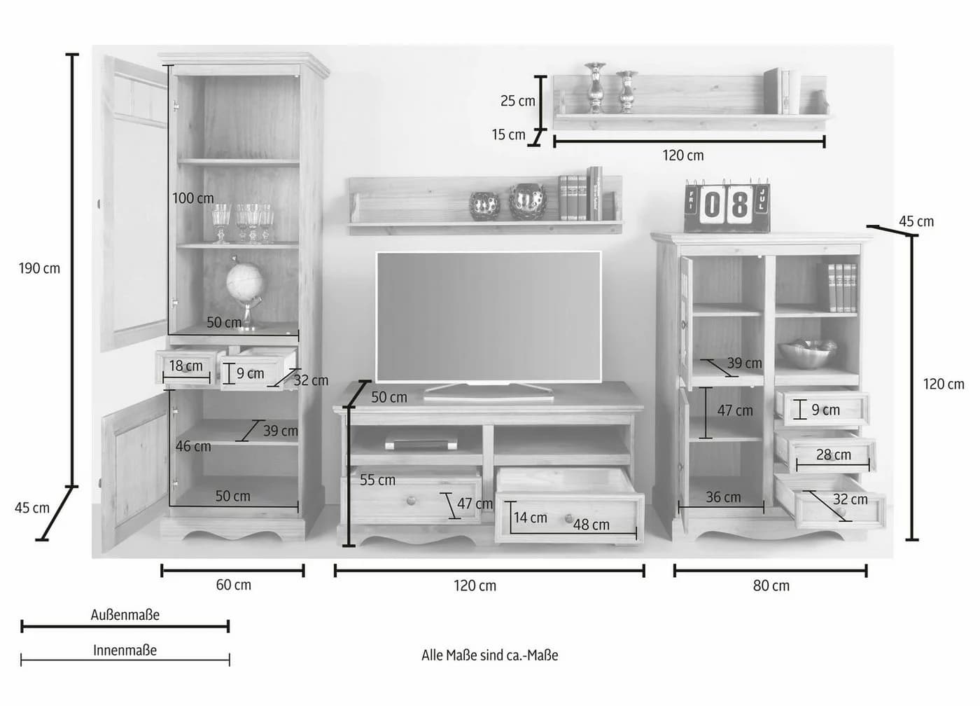Wohnwand OTTO HOME Melissa Weiß Landhausstil 5-teilig