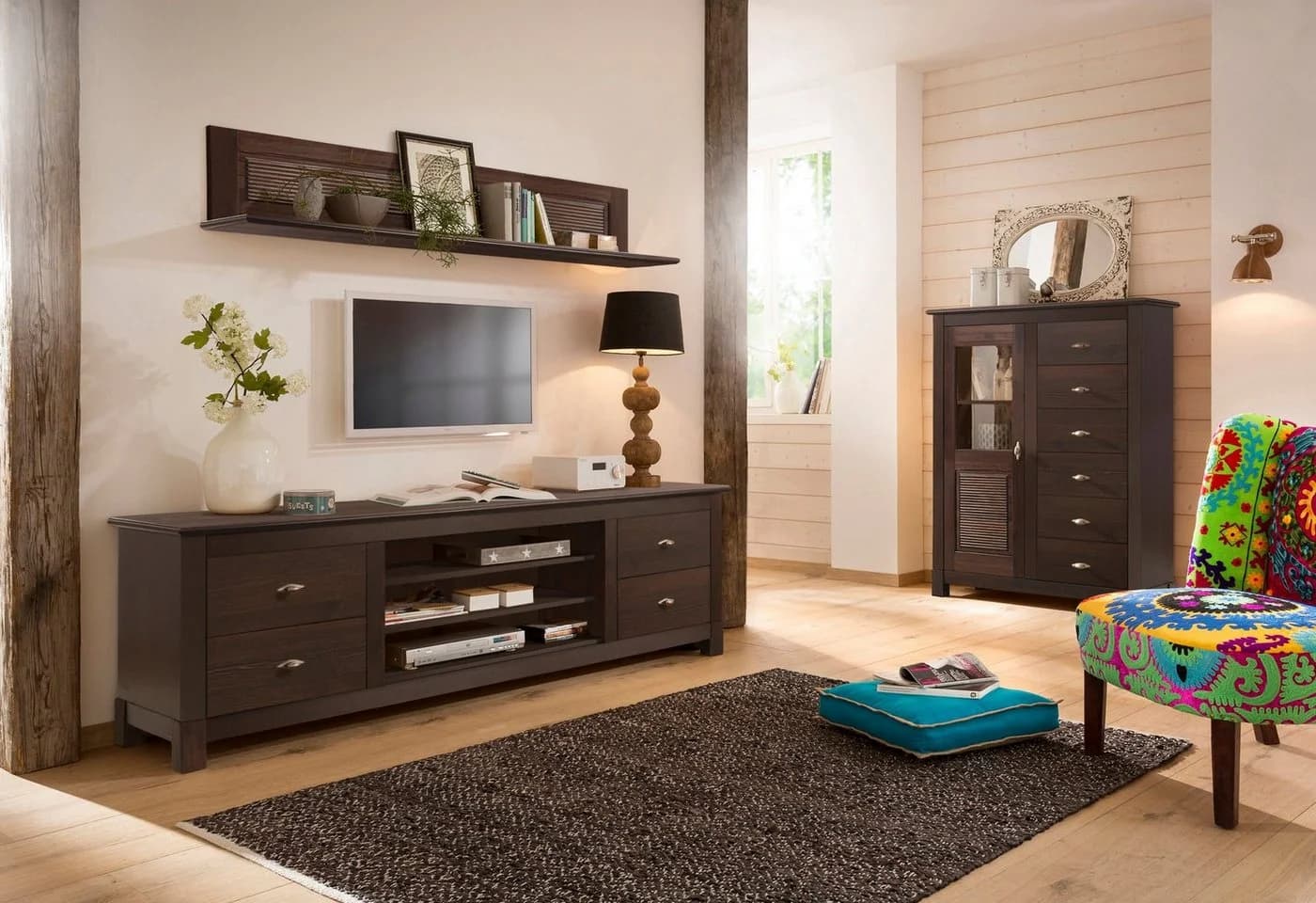 OTTO HOME Highboard Rauna Dunkelbraun Massivholz Kiefer
