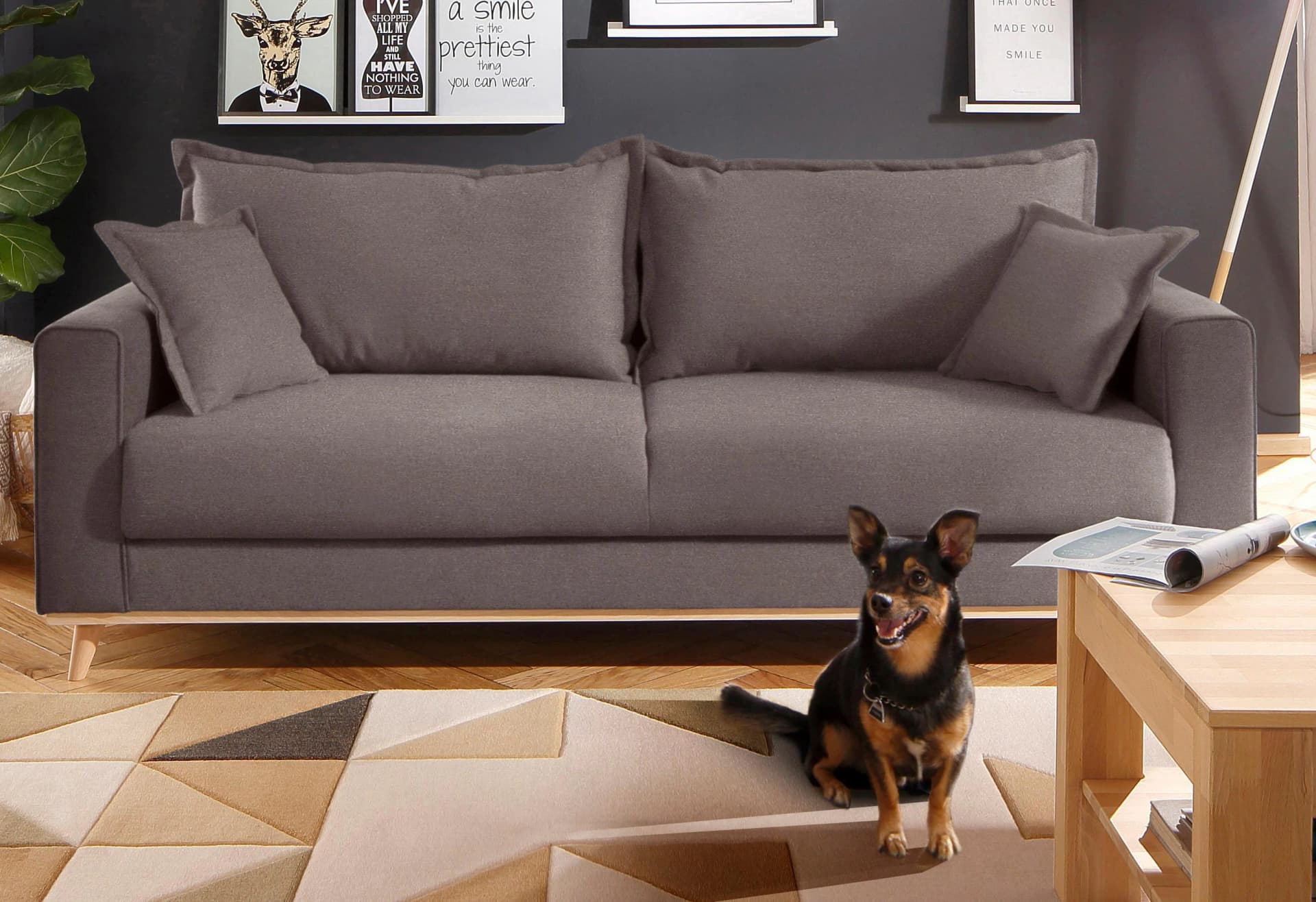 HOME AFFAIRE Edina 3-Sitzer Sofa Braun Skandinavisch