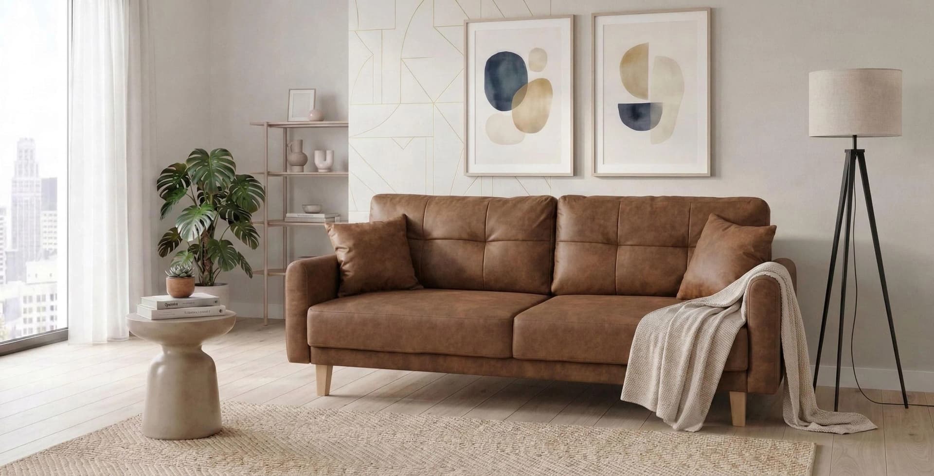 HOME AFFAIRE TRIPLO Schlafsofa 3-Sitzer Cognac Microfaser mit Bettkasten