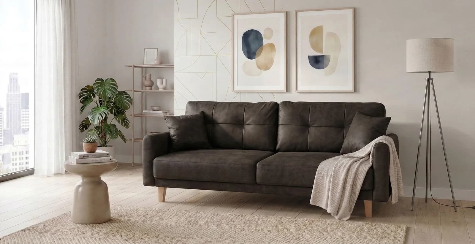 HOME AFFAIRE TRIPLO Schlafsofa 3-Sitzer Braun Microfaser