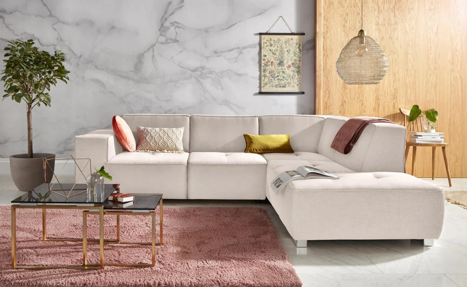HOME AFFAIRE Ecksofa Sapporo L-Form Beige mit Sitztiefenverstellung