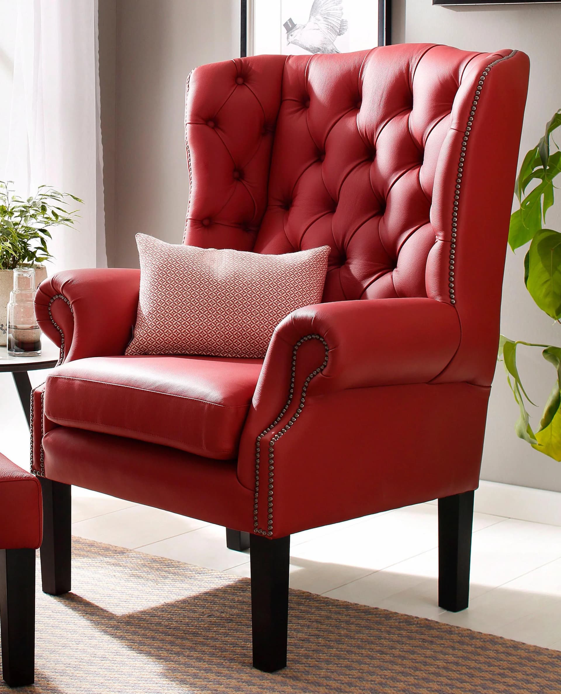 HOME AFFAIRE Bedford Ohrensessel Chesterfield Rot Leder