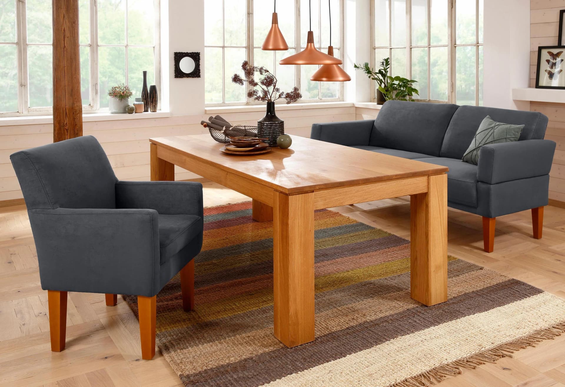 HOME AFFAIRE Sofa Fehmarn Grau Microfaser Antik-Leder-Optik
