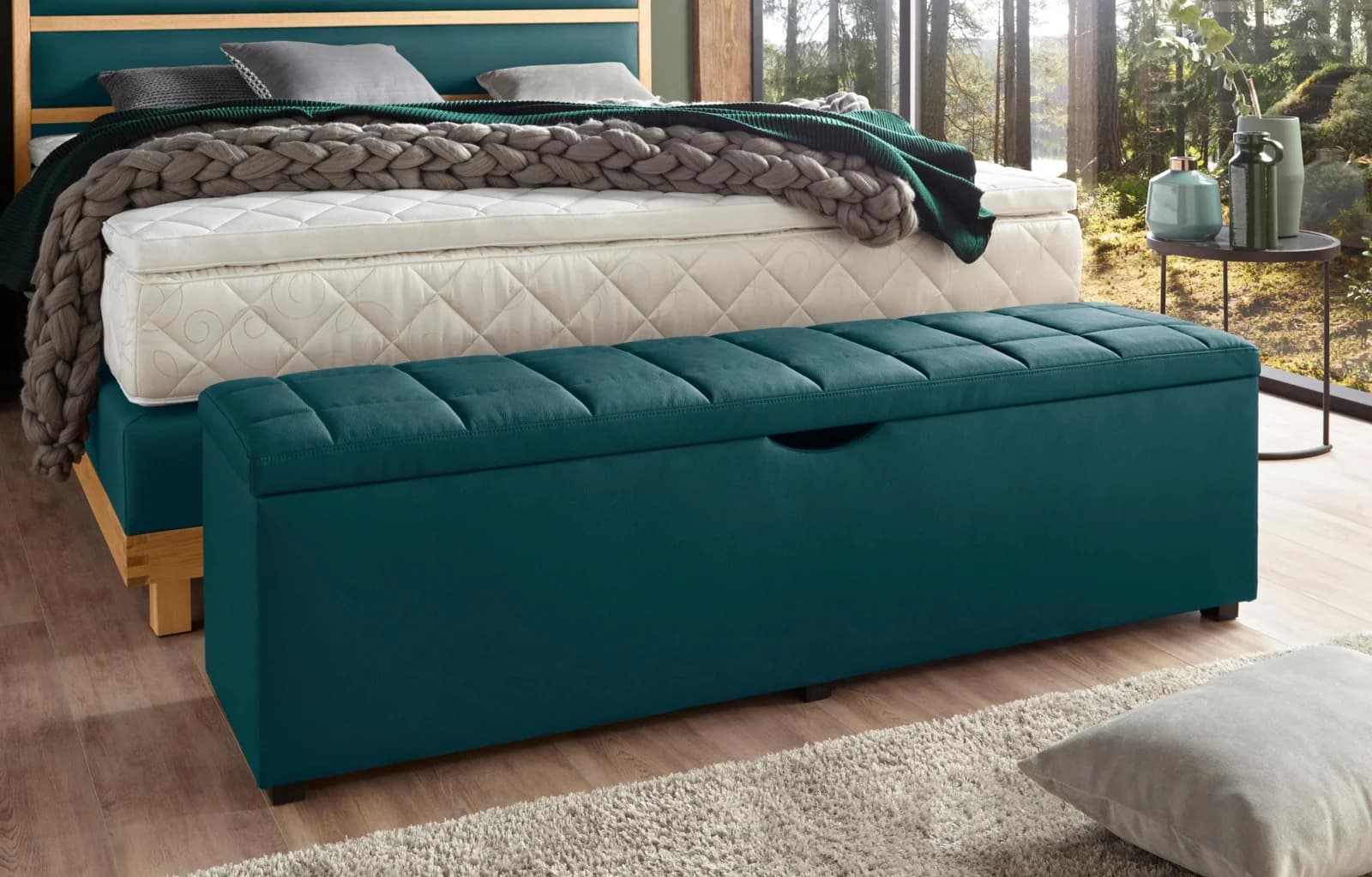 Home Affaire Hockerbank Checked Blau mit Stauraum