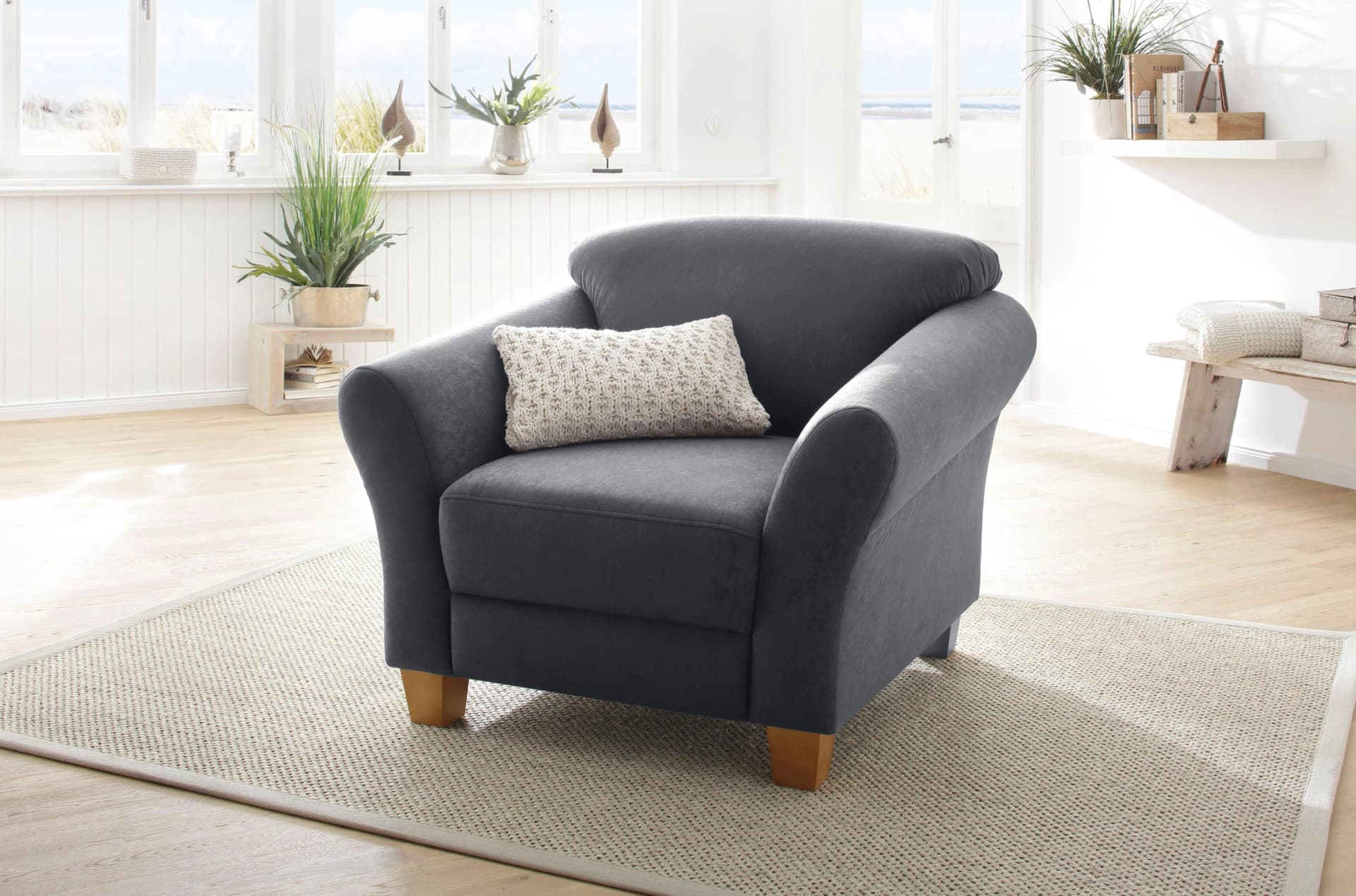 HOME AFFAIRE Sessel Gotland Dunkelgrau Luxus-Microfaser