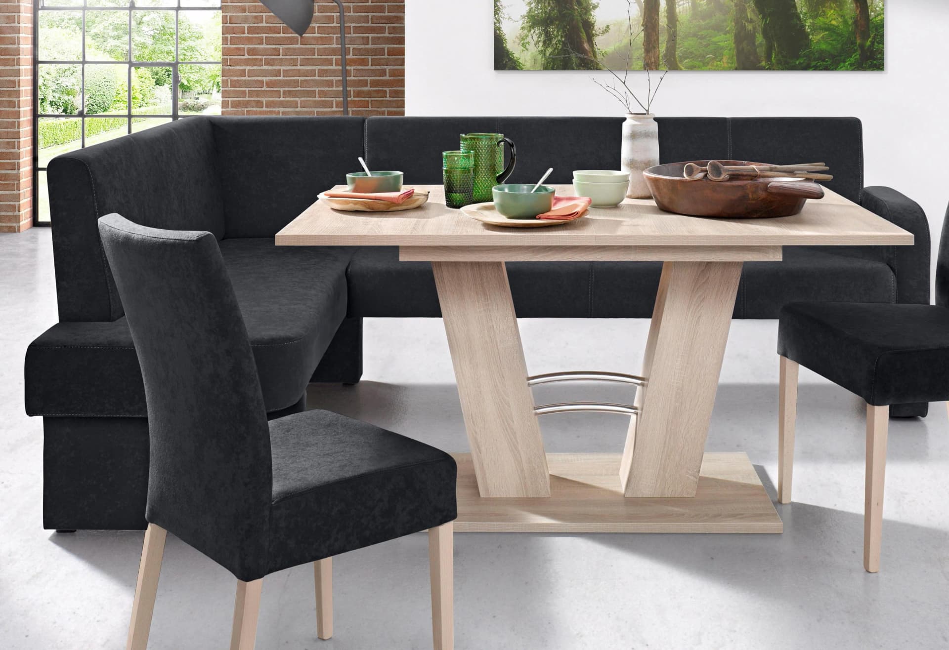Home Affaire Eckbank Umag Schwarz Polyester Massivholz