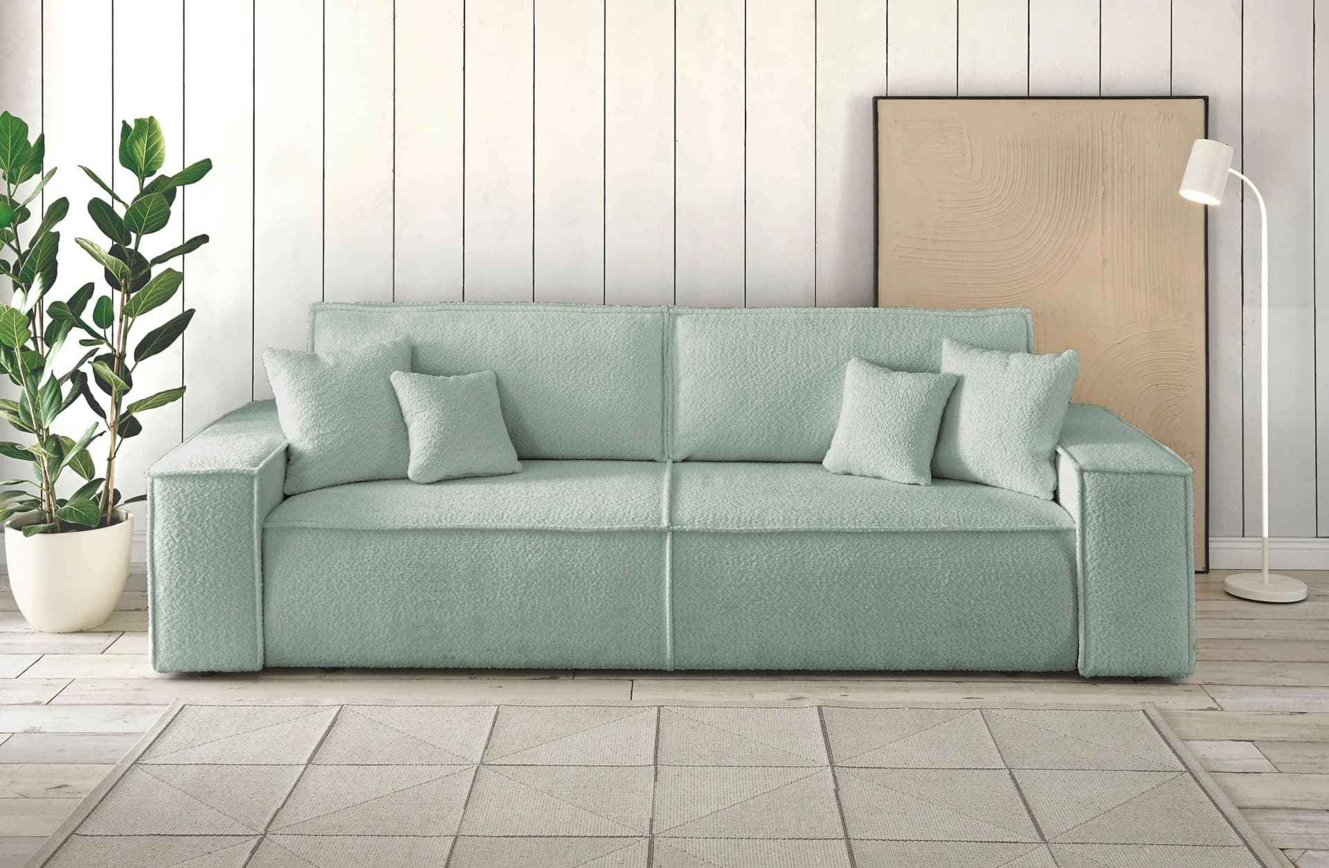 OTTO HOME FINNLEY Schlafsofa 3-Sitzer Mintgrün mit Bettkasten