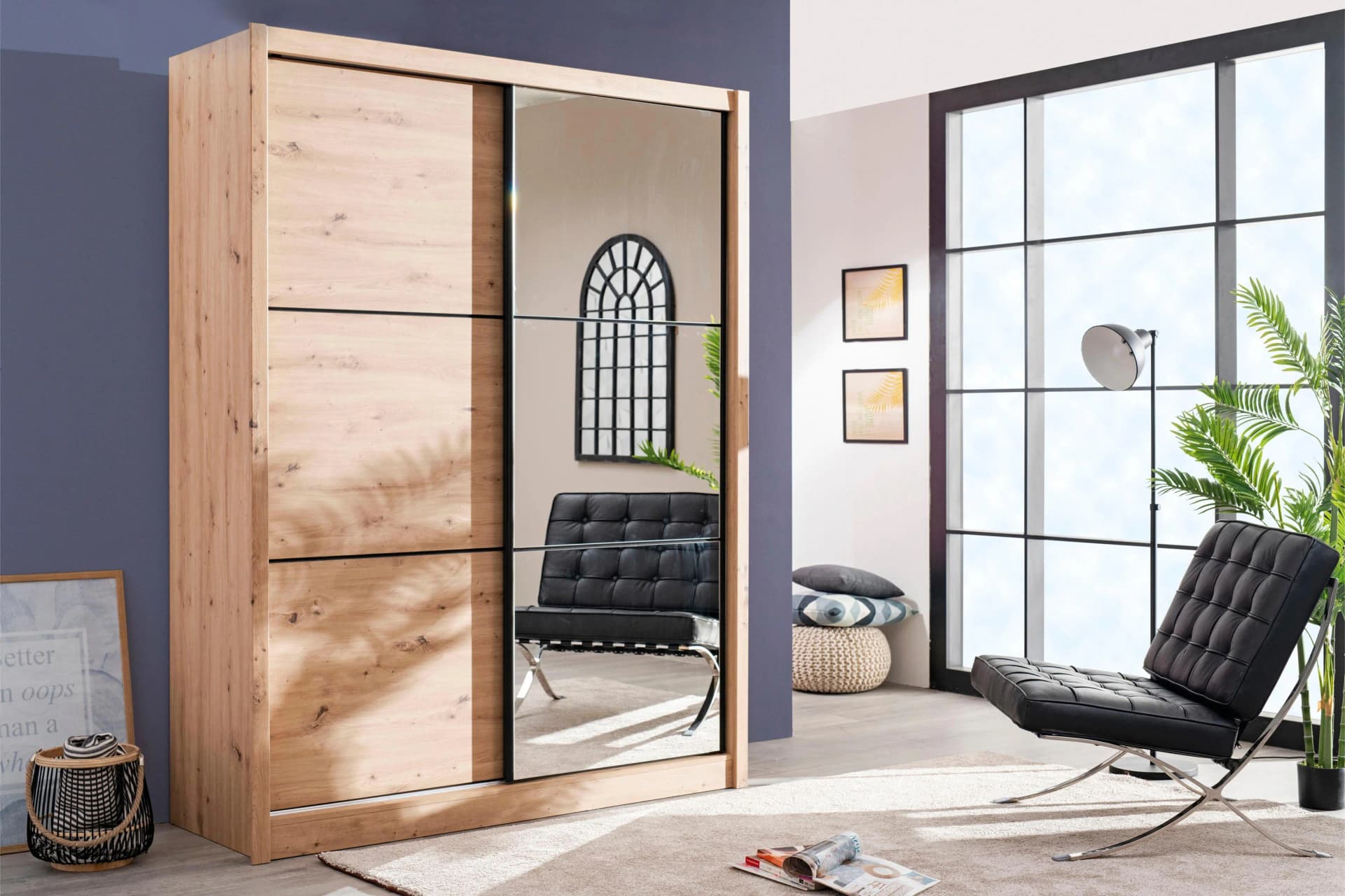INOSIGN Navara Schwebetürenschrank mit Spiegel Dekor Artisan Eiche