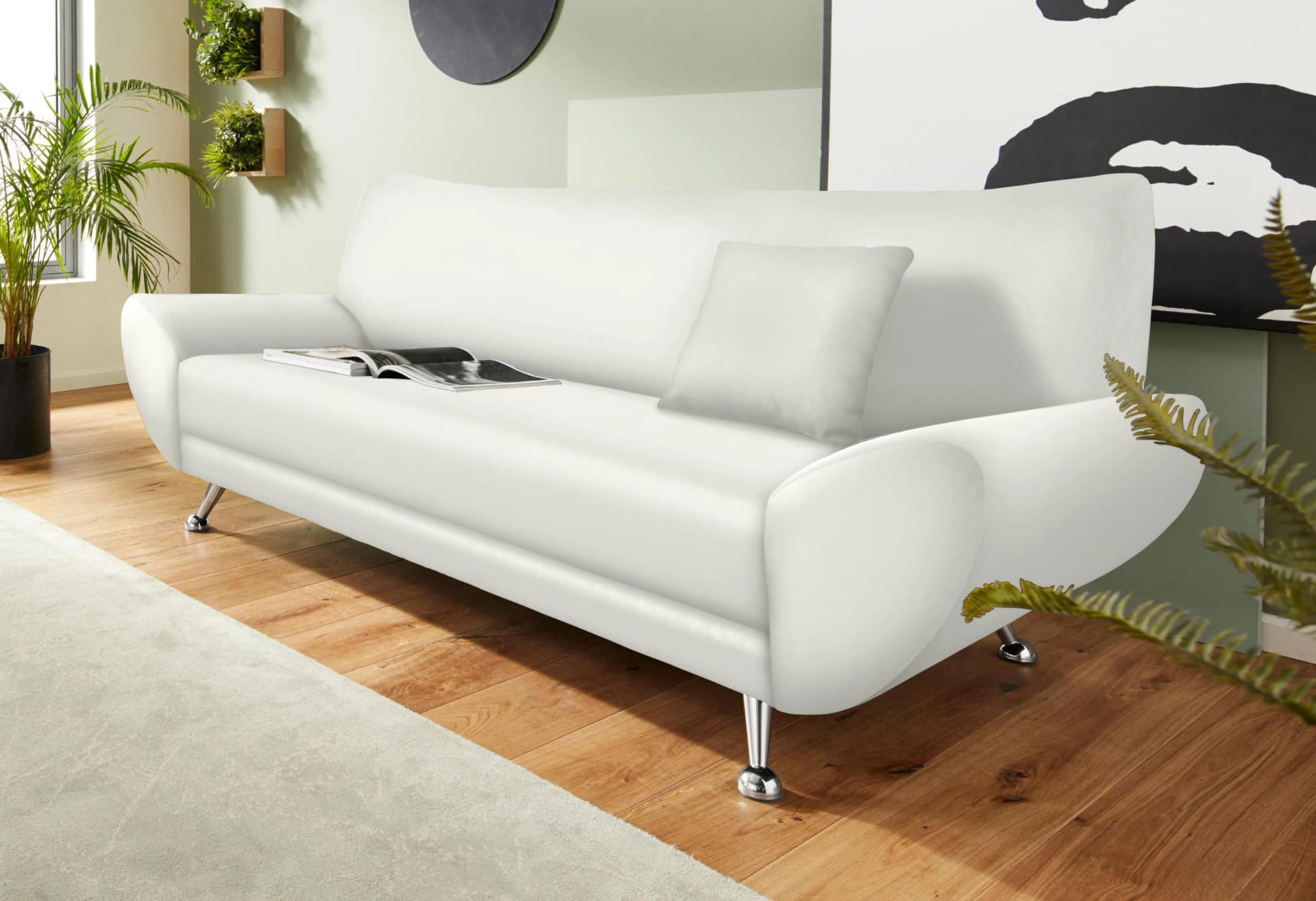 Home Affaire 3-Sitzer Sofa Saltare Weiß Kunstleder Metallfüße