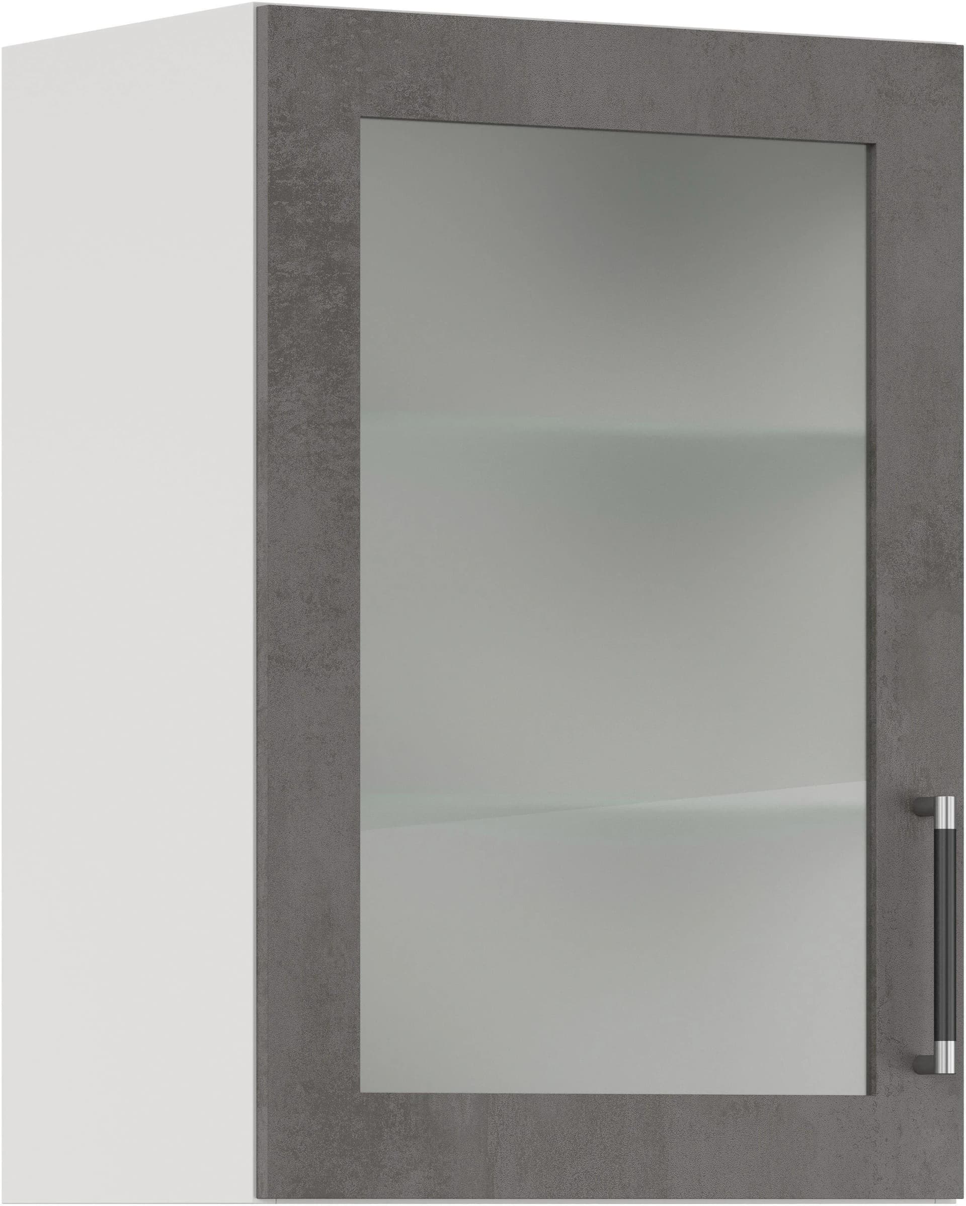 Glashängeschrank IMPULS KÜCHEN Prag 50 cm Beton-Optik Schiefer Dunkelgrau