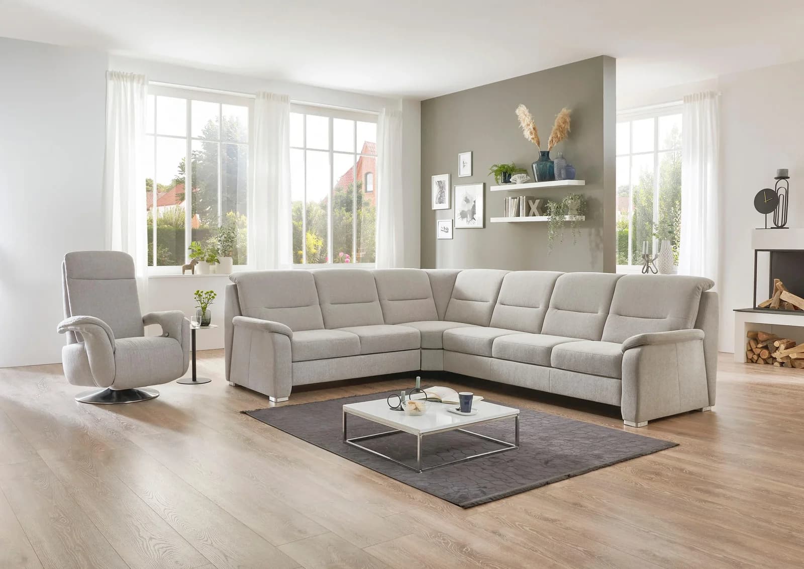 Ecksofa DIE PLANBAR PP-HS10002 Ecru Federkernpolsterung