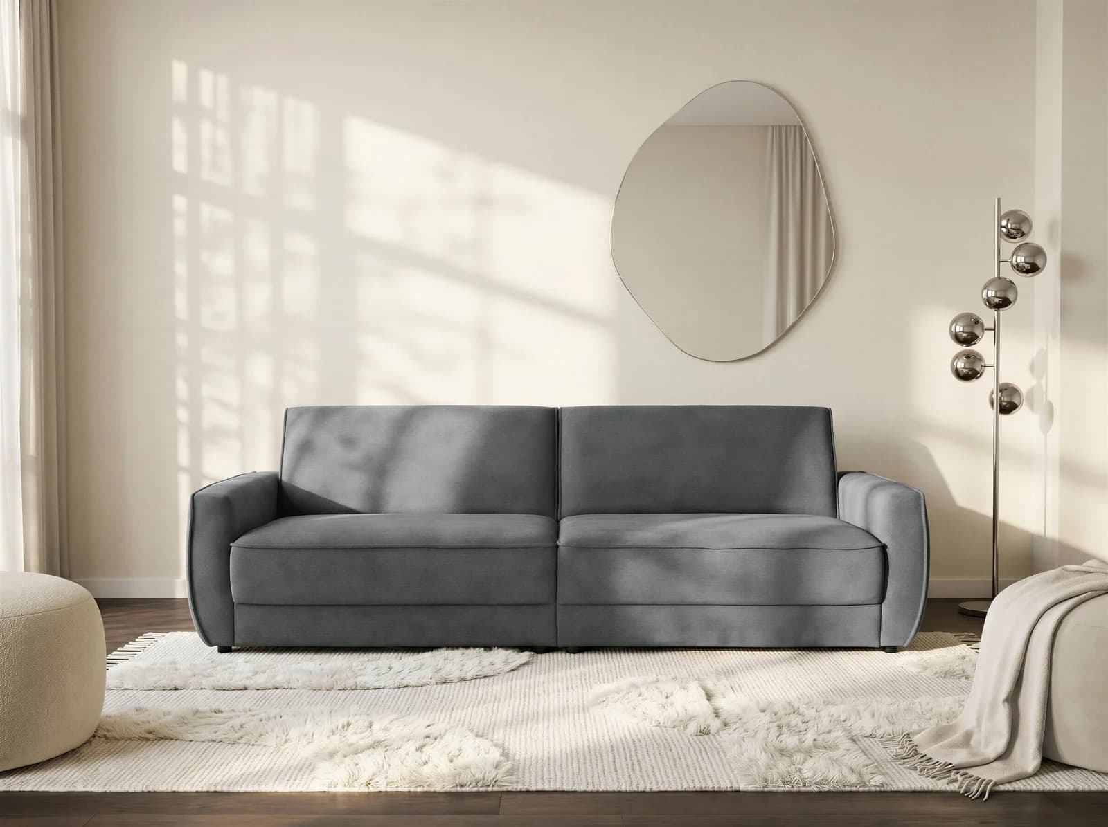 DIE PLANBAR Big-Sofa 258 cm grau mit Sitztiefenverstellung
