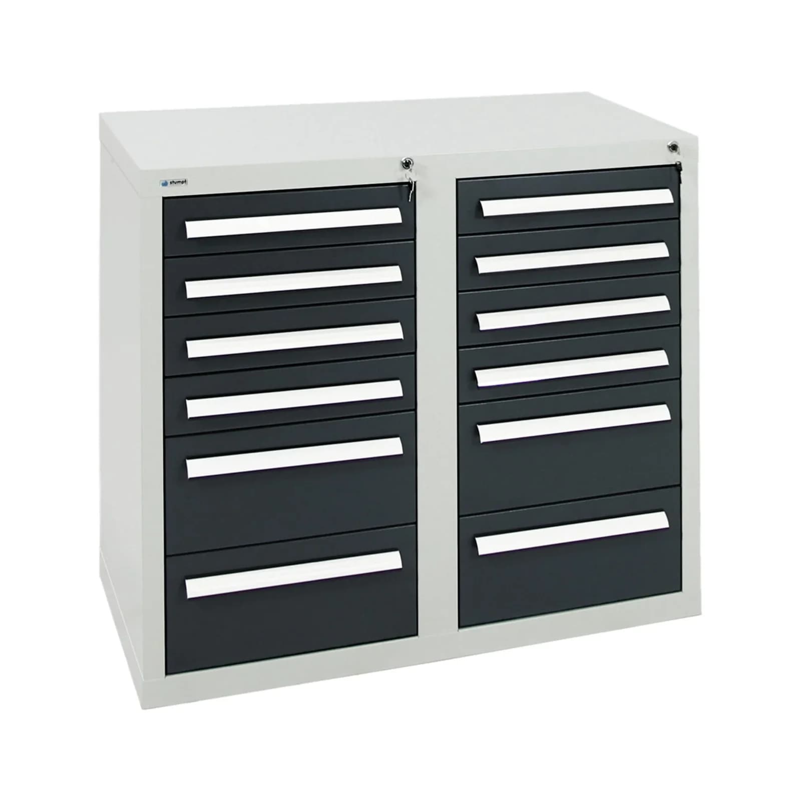 Stumpf Metall Schubladenschrank Serie T-100/35-1 mit 12 Schubladen grau